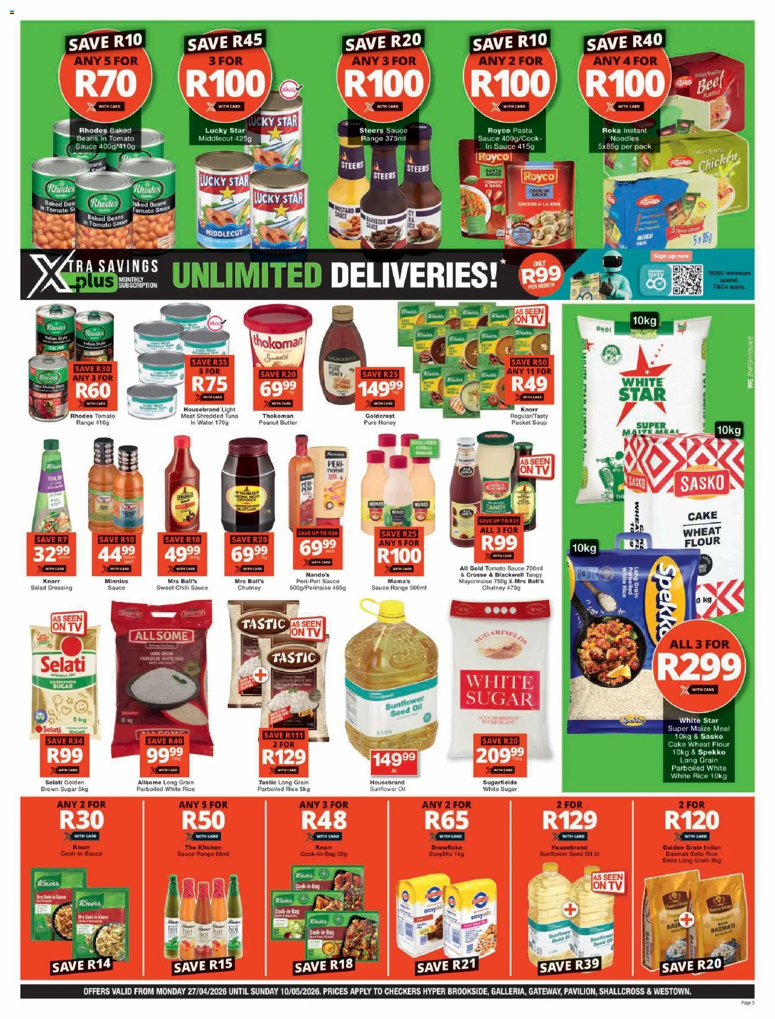 New Checkers catalogue – valid from 27.04.2026 | Page: 5 | Products: Salad dressing, Chicken, Mustard, Peanut butter