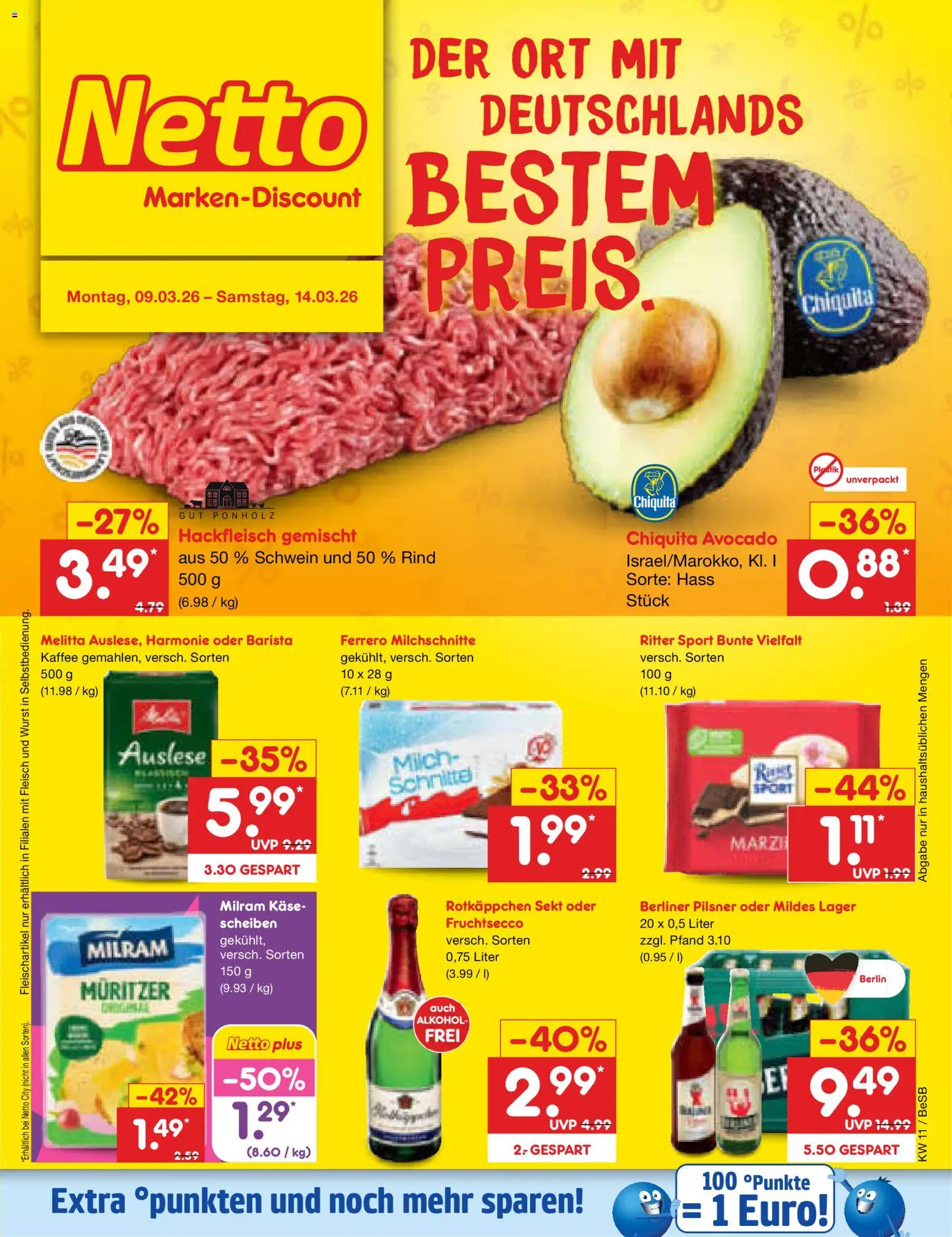 Netto Marken-Discount Prospekt 	 – gültig ab 09.03.2026 | Seite: 1 | Produkte: Käse, Kaffee, Sekt, Berliner pilsner
