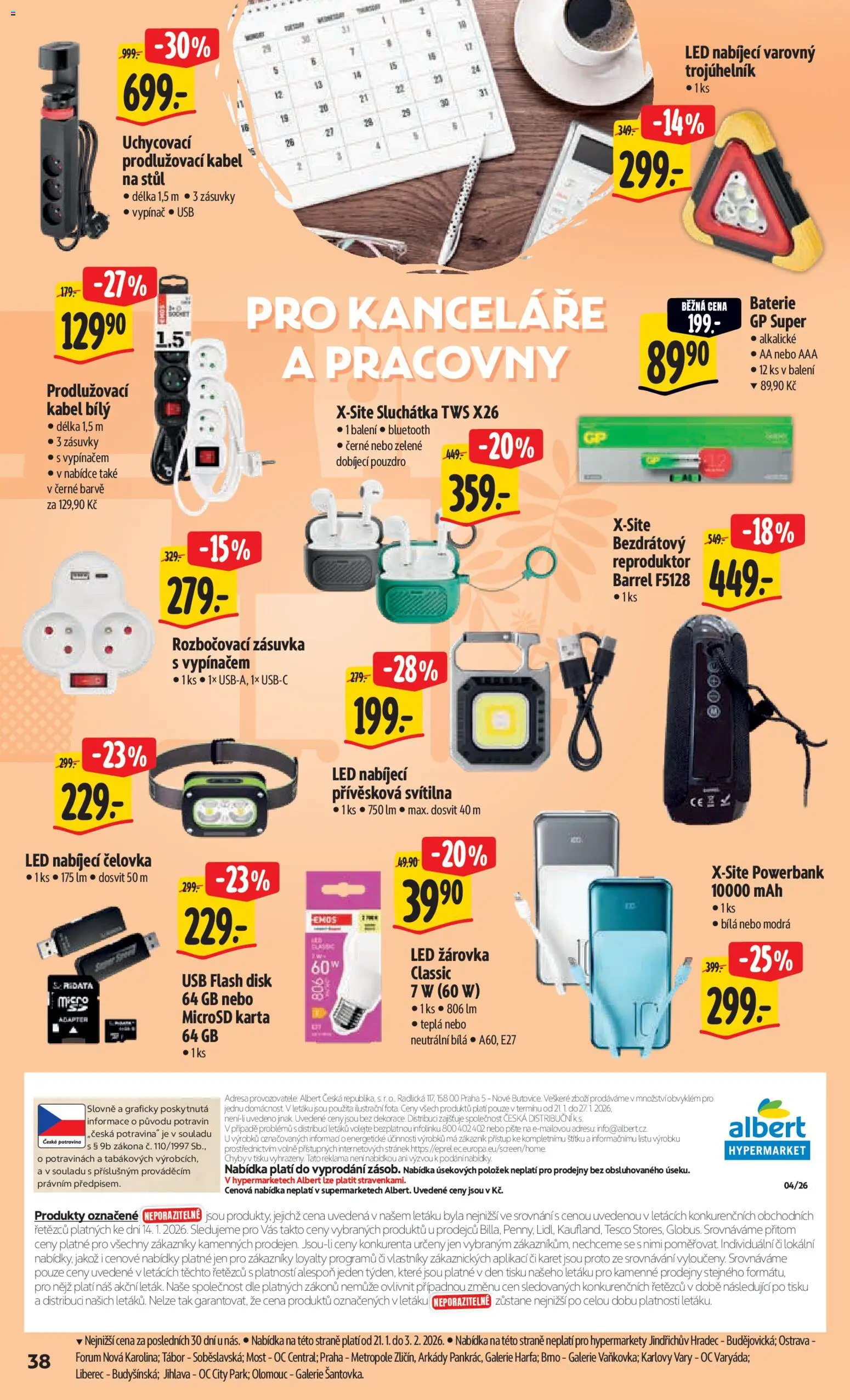 Albert leták - Hypermarket od 21.01.2026 | Strana: 44 | Produkty: Vypínač, Pouzdro, Adaptér, Prodlužovací kabel