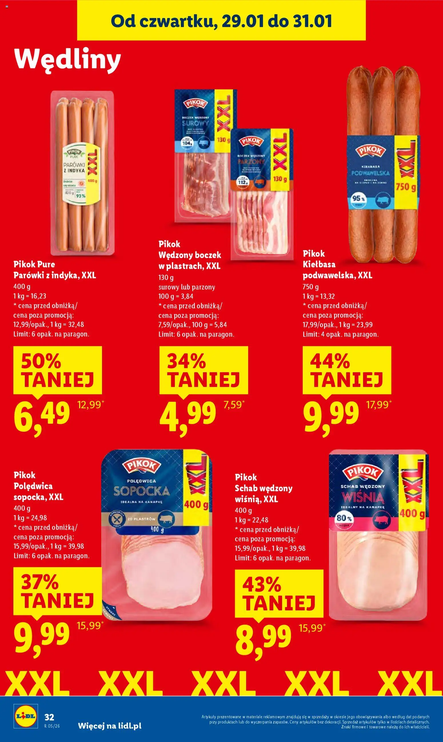 Lidl Gazetka od 29.01.2026 | Strona: 32 | Produkty: Kiełbasa, Parówki, Boczek wędzony, Boczek