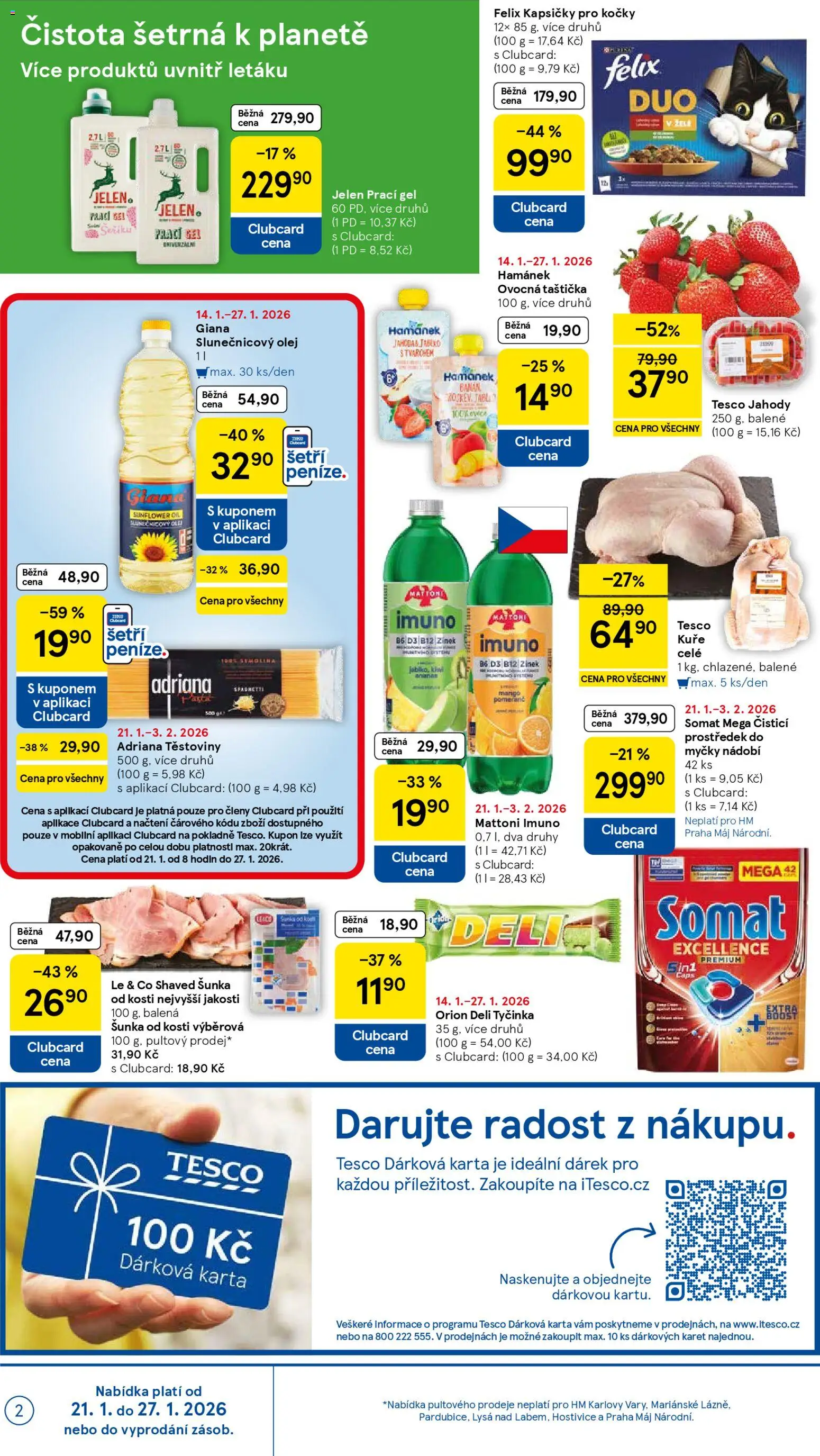 Tesco leták - Hypermarket od 21.01.2026 | Strana: 2 | Produkty: Prací gel, Felix kapsičky, Semolina, Těstoviny Adriana