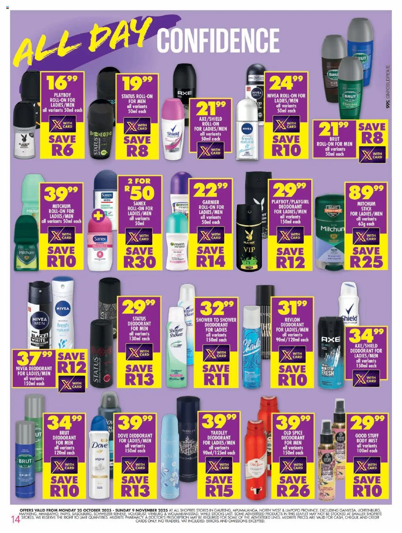 New Shoprite catalogue – valid from 20.10.2025 | Page: 14 | Products: Shower, Deodorant
