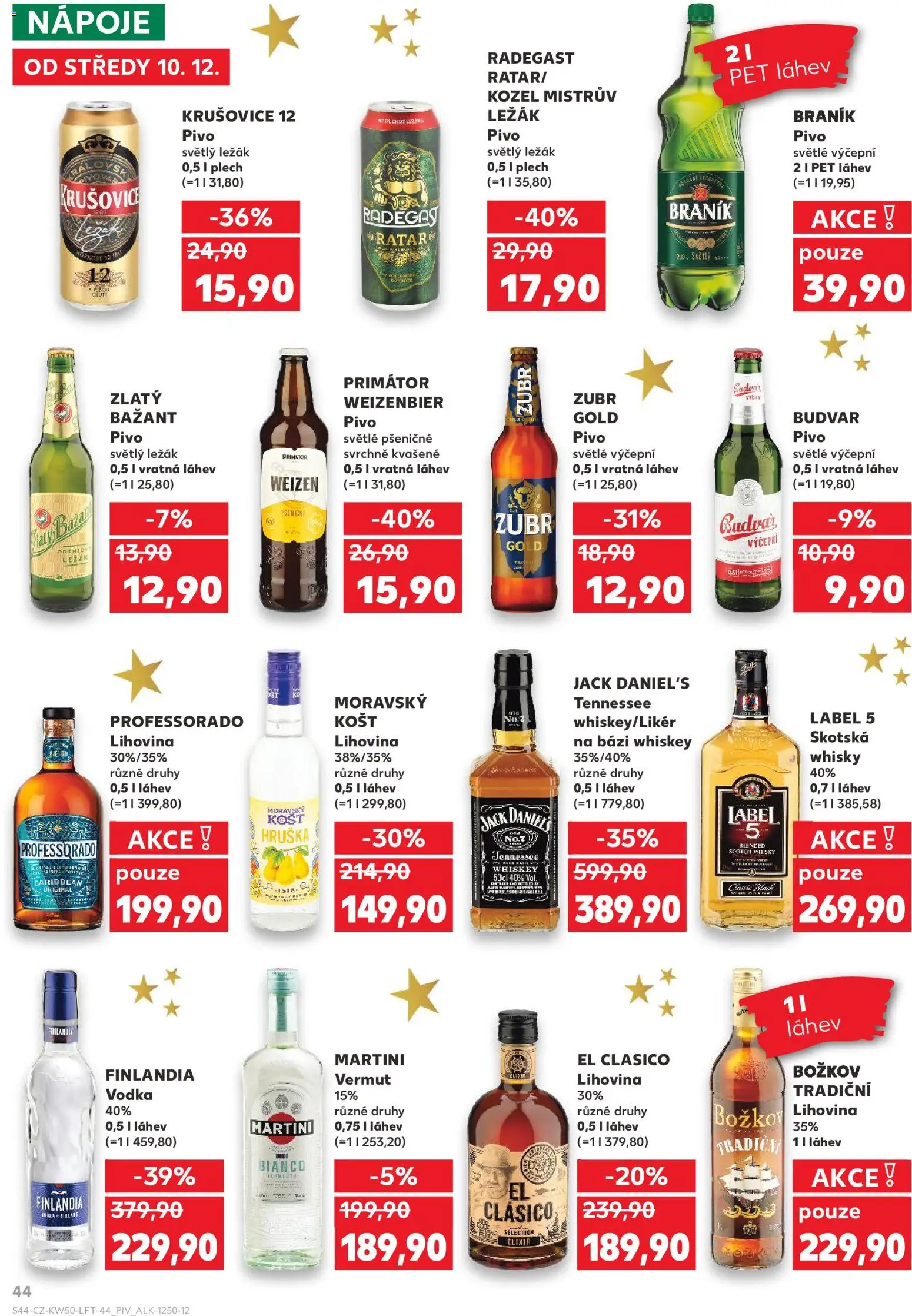 Kaufland leták - Ostrava od 10.12.2025 | Strana: 44 | Produkty: Budvar, Whiskey, Whisky, Finlandia vodka