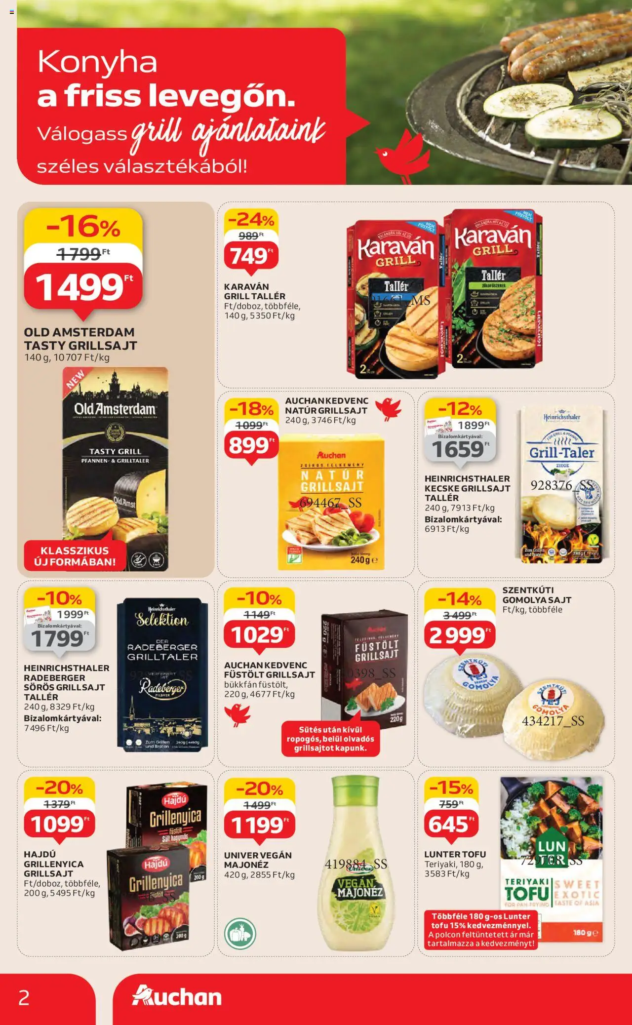Auchan akciós ujság - amely érvényes a következő dátumtól: 26.06.2025 | Oldal: 2 | Termékek: Grillsajt, Sajt, Vegán, Majonéz