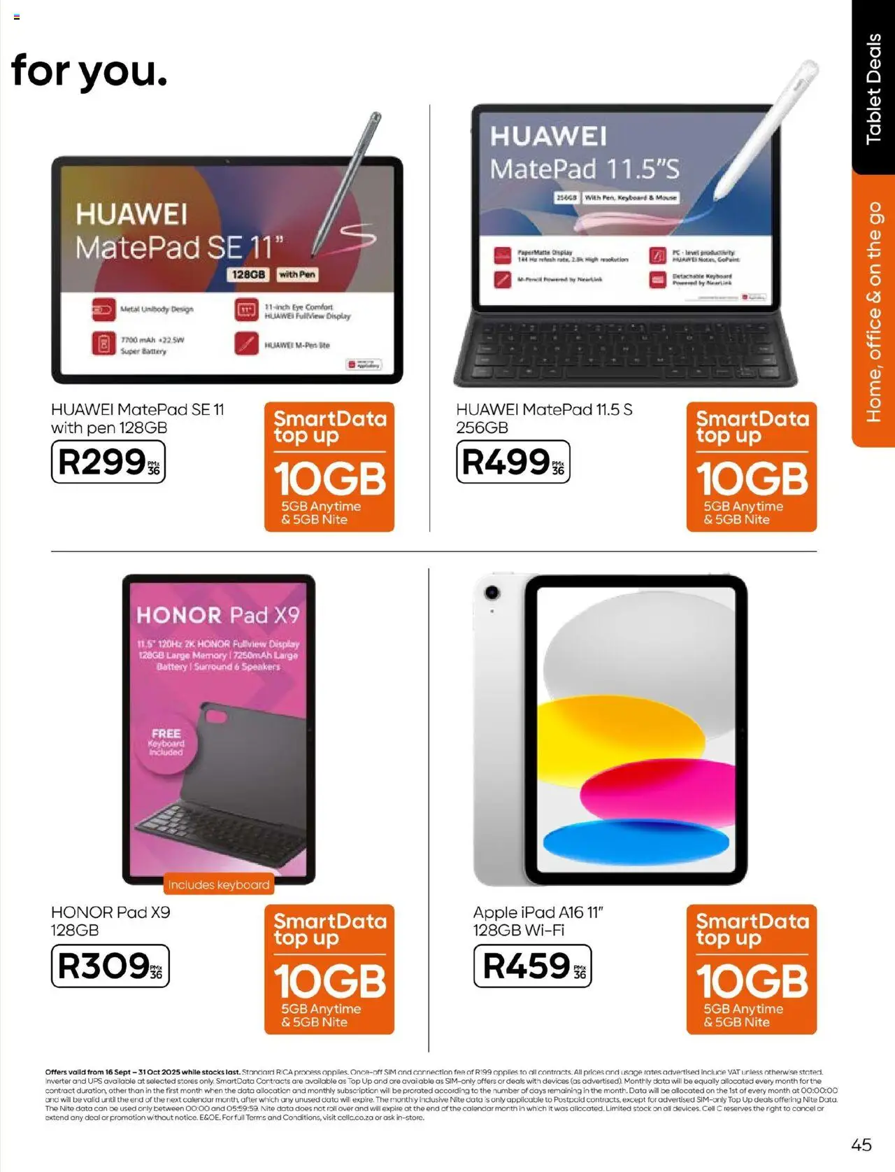 New Cell C catalogue – valid from 16.09.2025 | Page: 45 | Products: Sim, Tablet, Keyboard, Pen