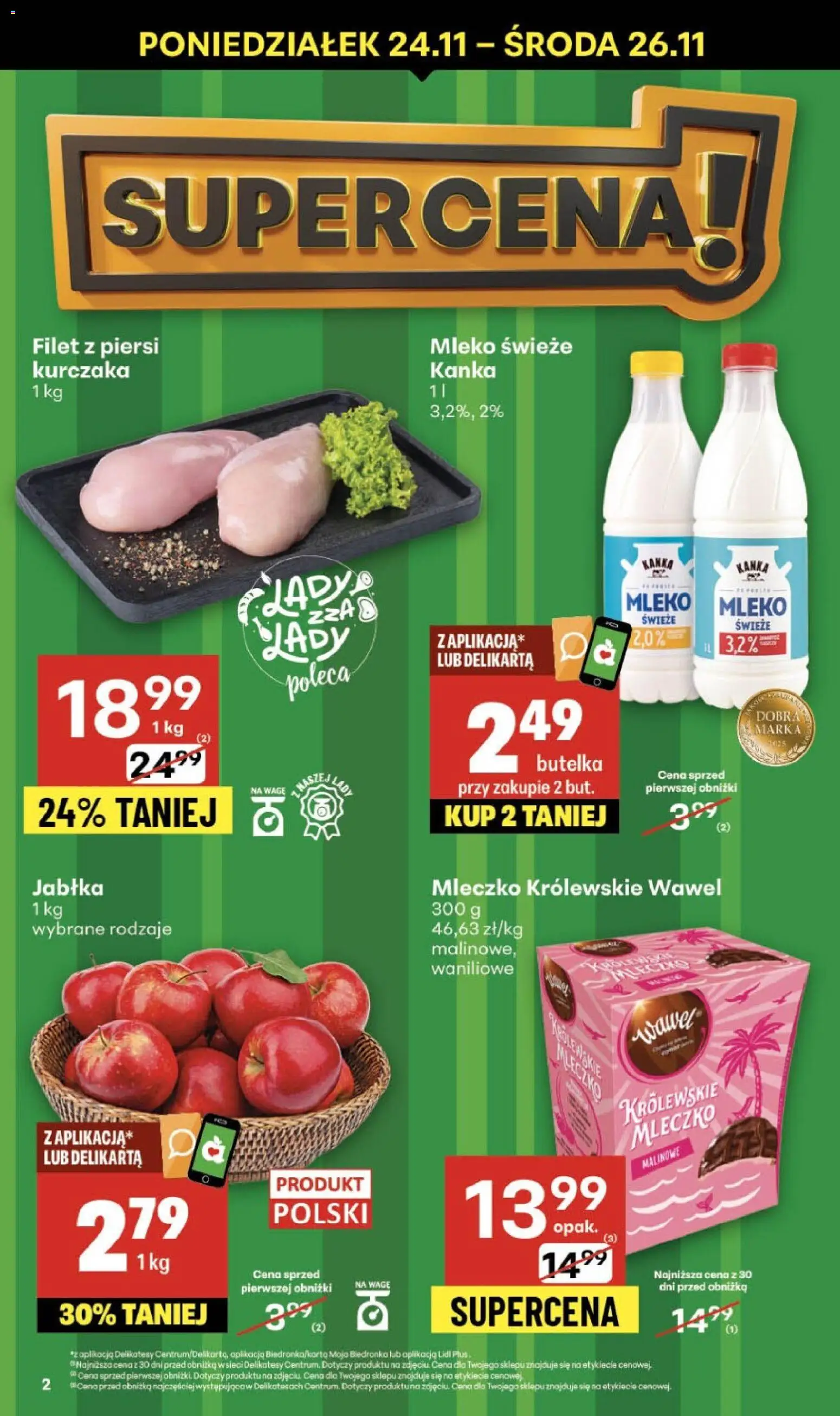 Delikatesy Centrum Black Friday od 20.11.2025 | Strona: 2 | Produkty: Piersi, Delikatesy, Mleko, Jabłka
