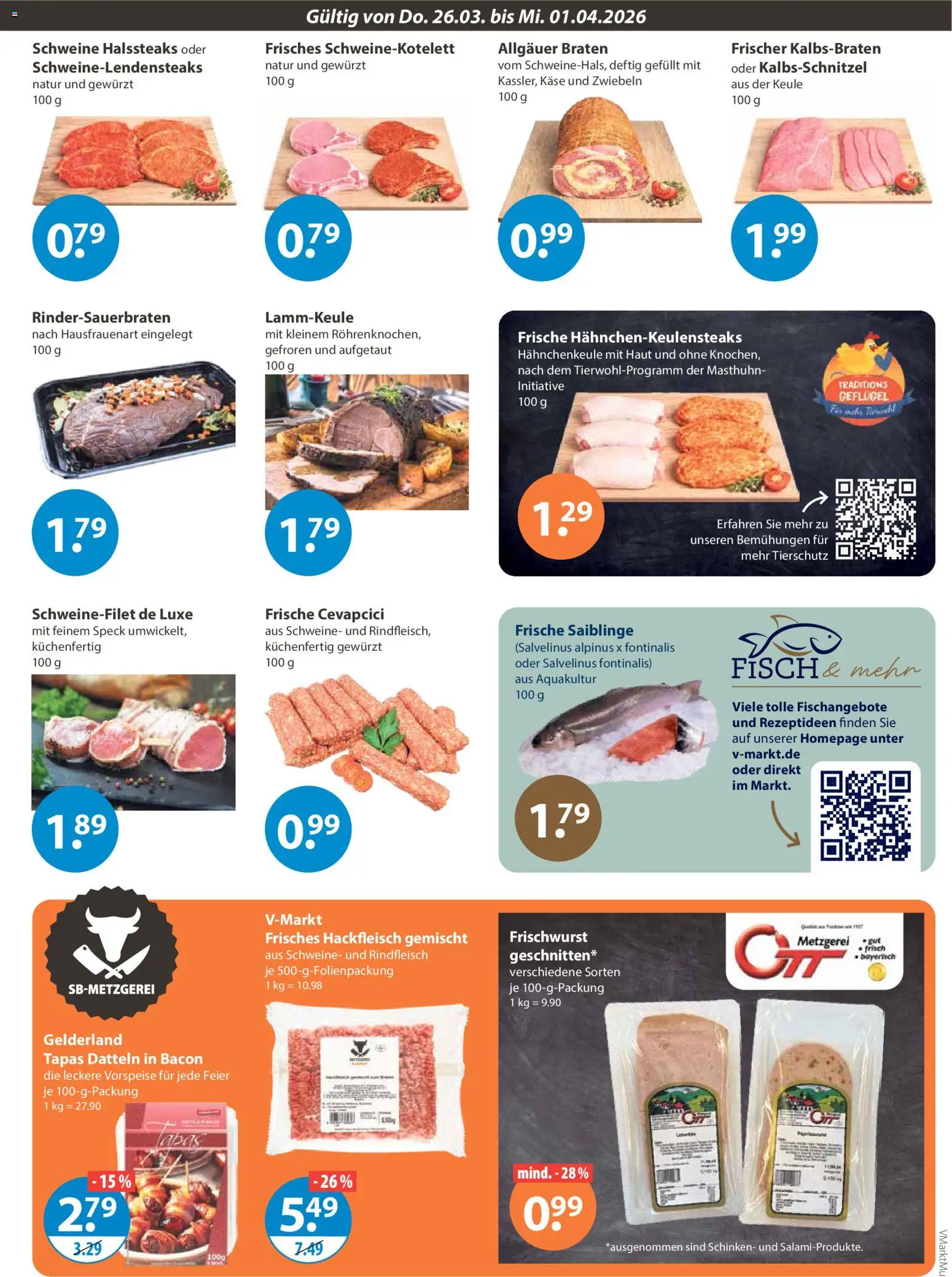 V-Markt München – gültig ab 26.03.2026 | Seite: 3 | Produkte: Käse, Fisch, Schinken, Rindfleisch