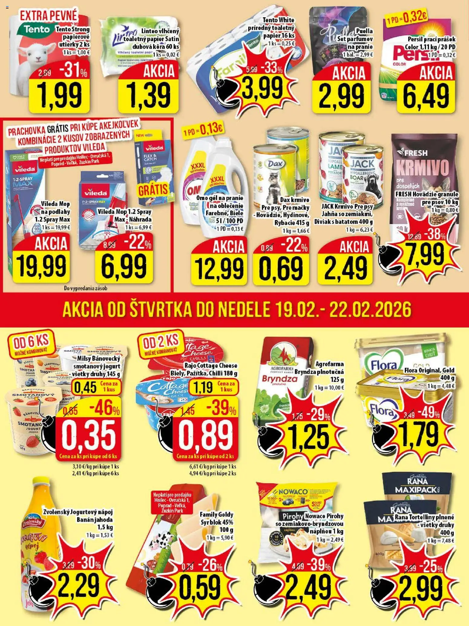 Nové Klas akcie – leták je platný od 16.02.2026 | Strana: 23 | Produkty: Mop, Syr, Prací prášok, Flora