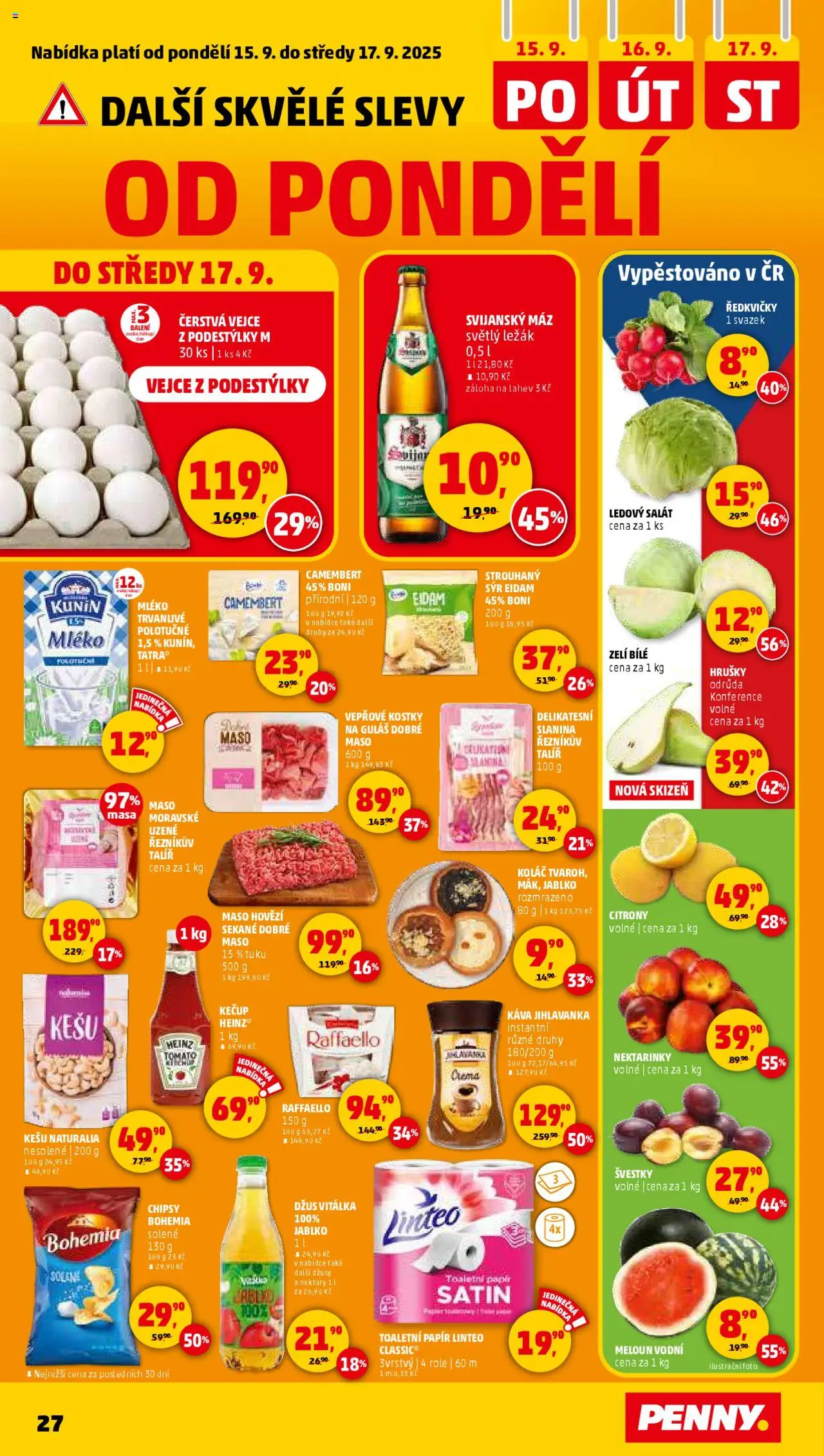 Penny Market leták - Čtvrtečník od 11.09.2025 | Strana: 27 | Produkty: Hovězí, Vejce, Chipsy, Camembert