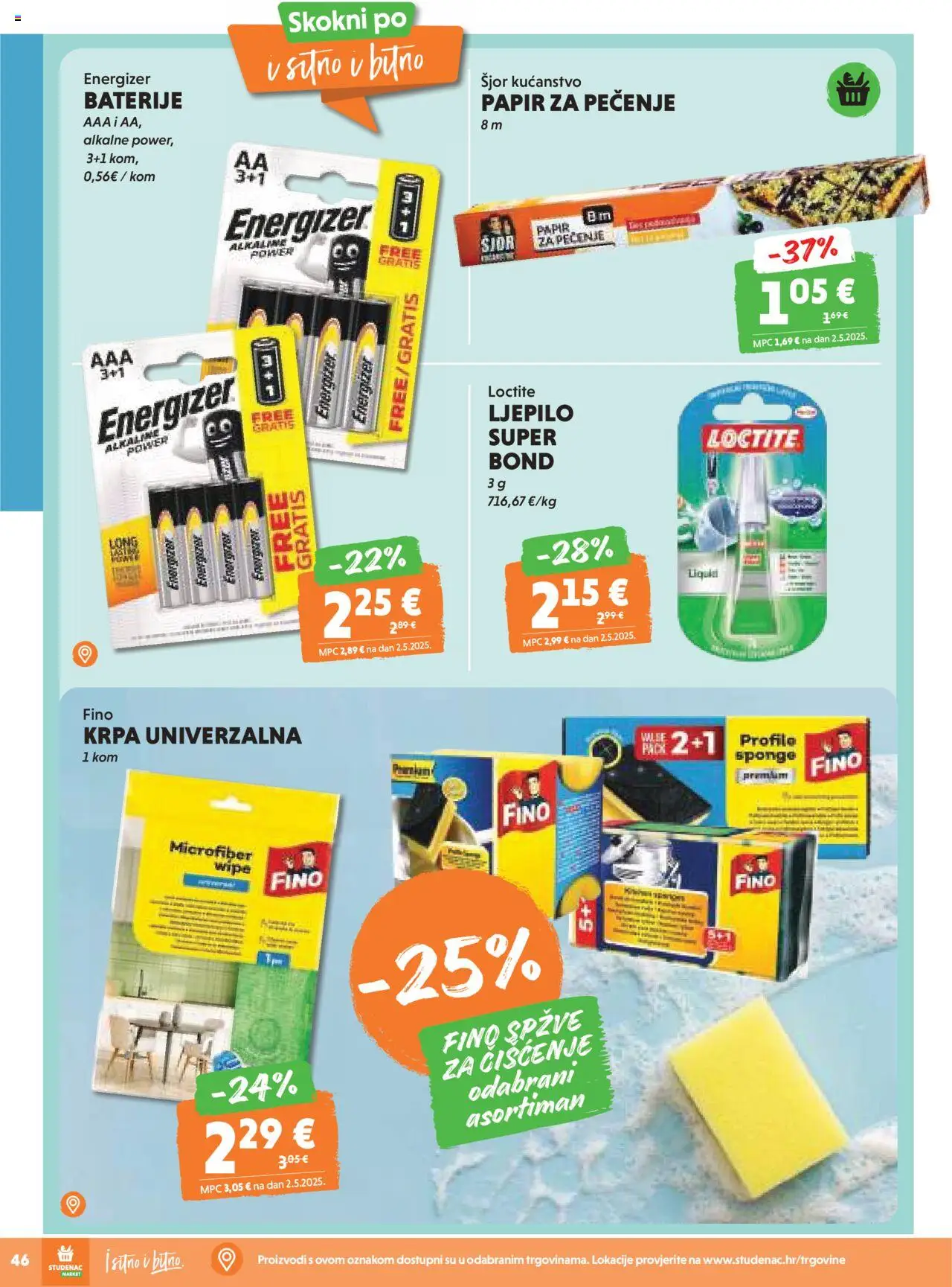 Studenac katalog | vrijedi od 10.09.2025 | Stranica: 46 | Proizvodi: Krpa, Papir za pečenje, Baterije, Ljepilo