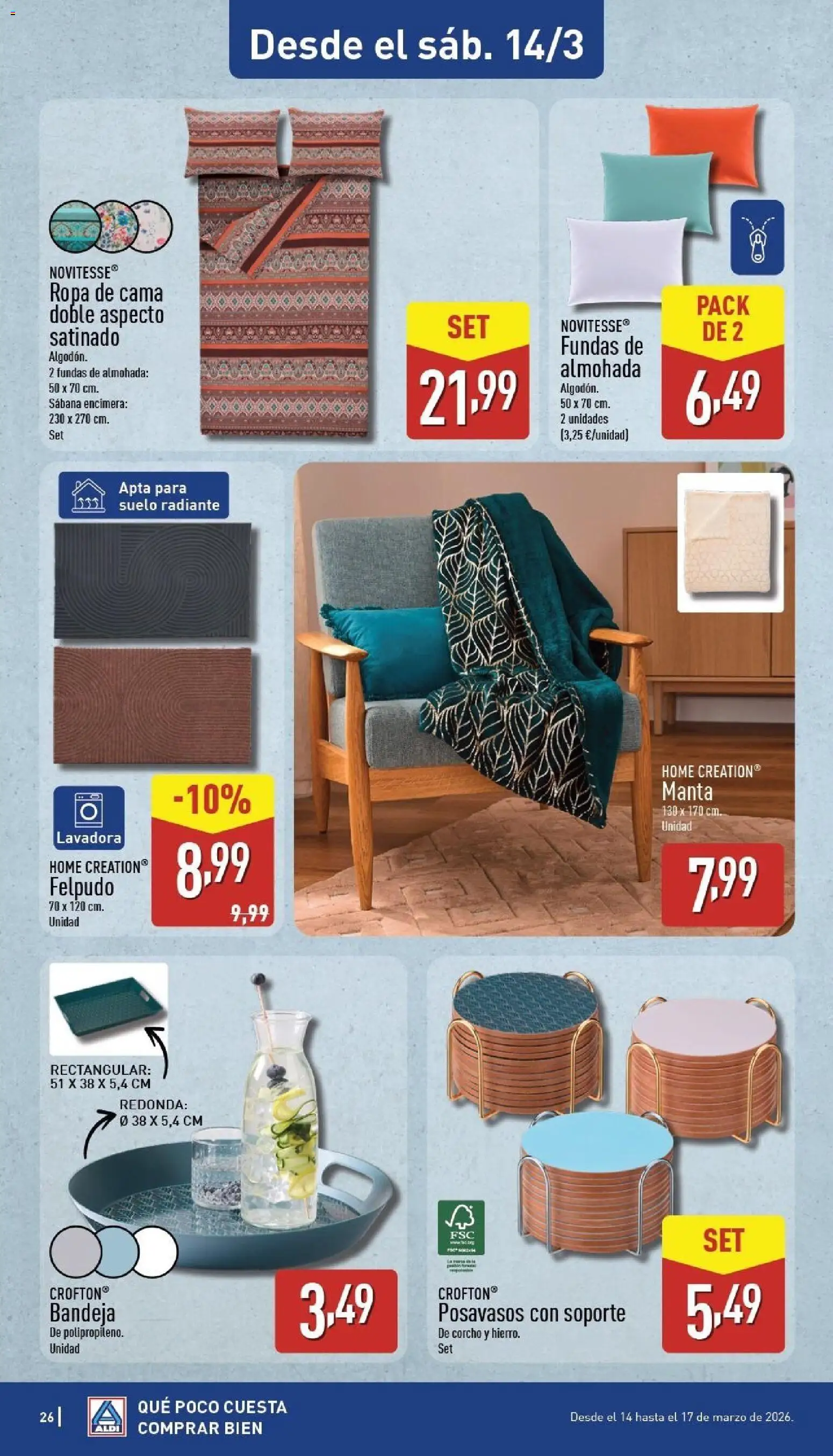 Aldi folleto Baleares │ válido desde el 09.03.2026 | Página: 26 | Productos: Ropa, Cama, Almohada, Bandeja