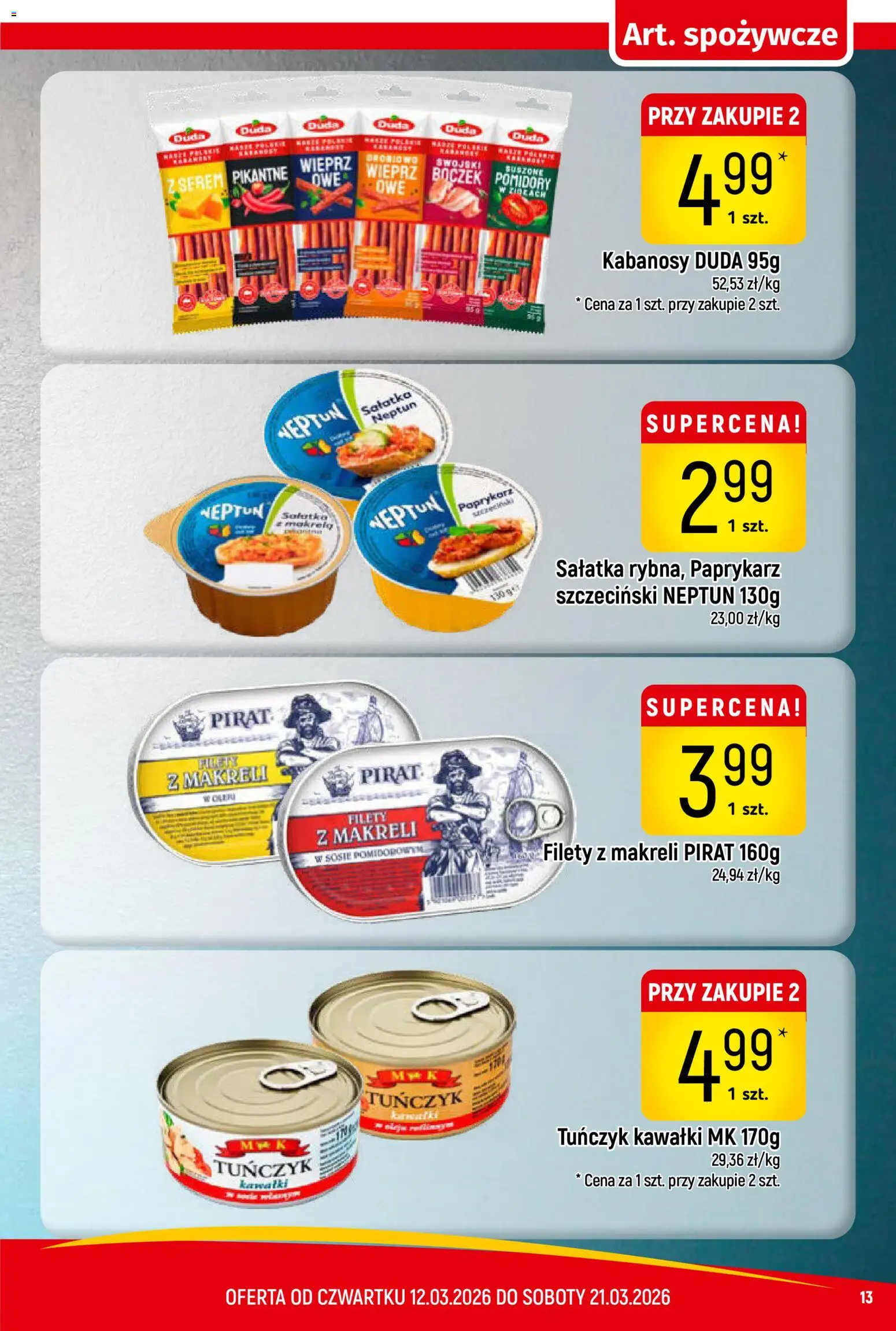 Piotruś Pan gazetka od 12.03.2026 | Strona: 13 | Produkty: Paprykarz, Kabanosy, Makrela, Boczek