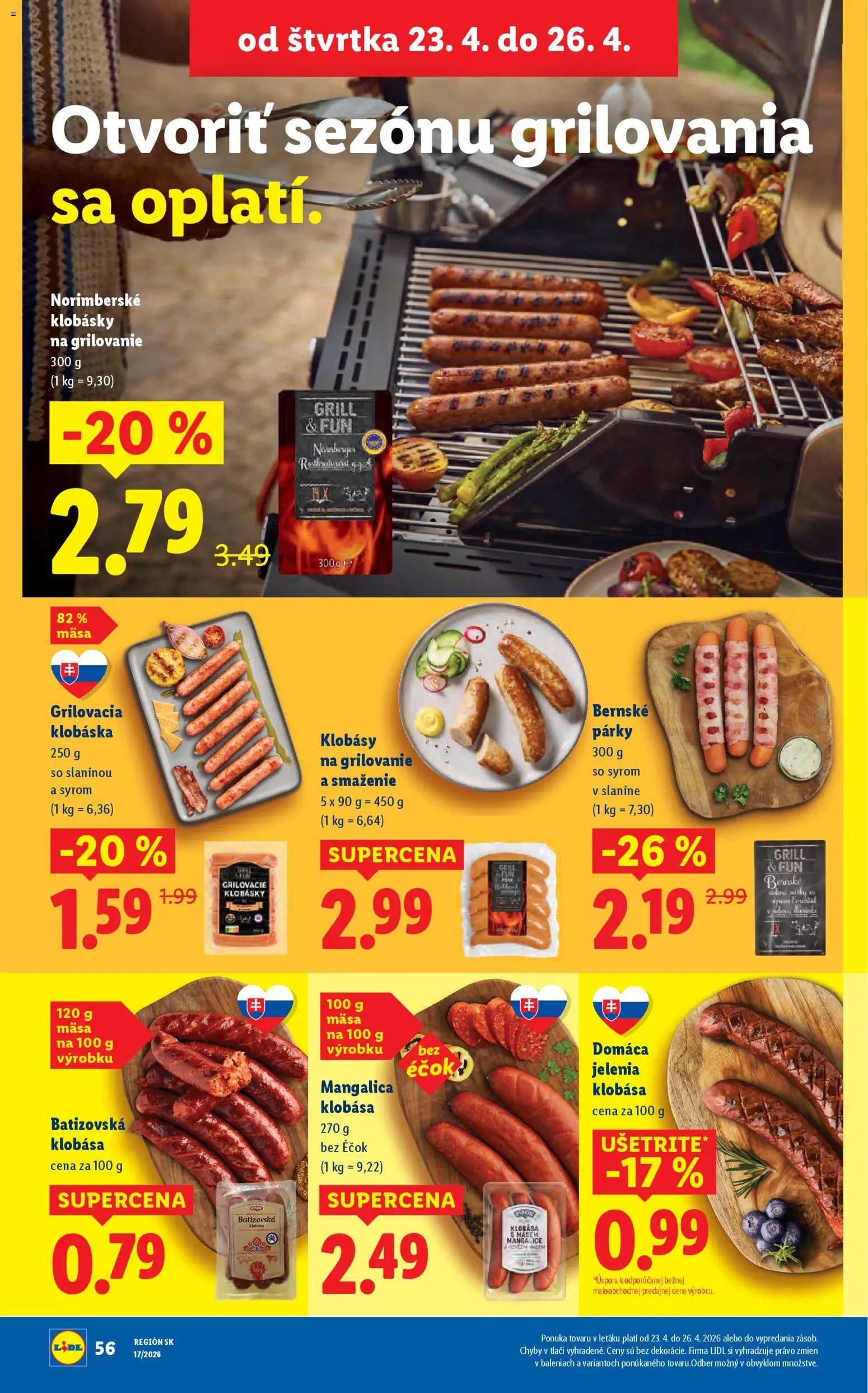 Nové Lidl akcie – leták je platný od 20.04.2026 | Strana: 62 | Produkty: Klobása, Párky
