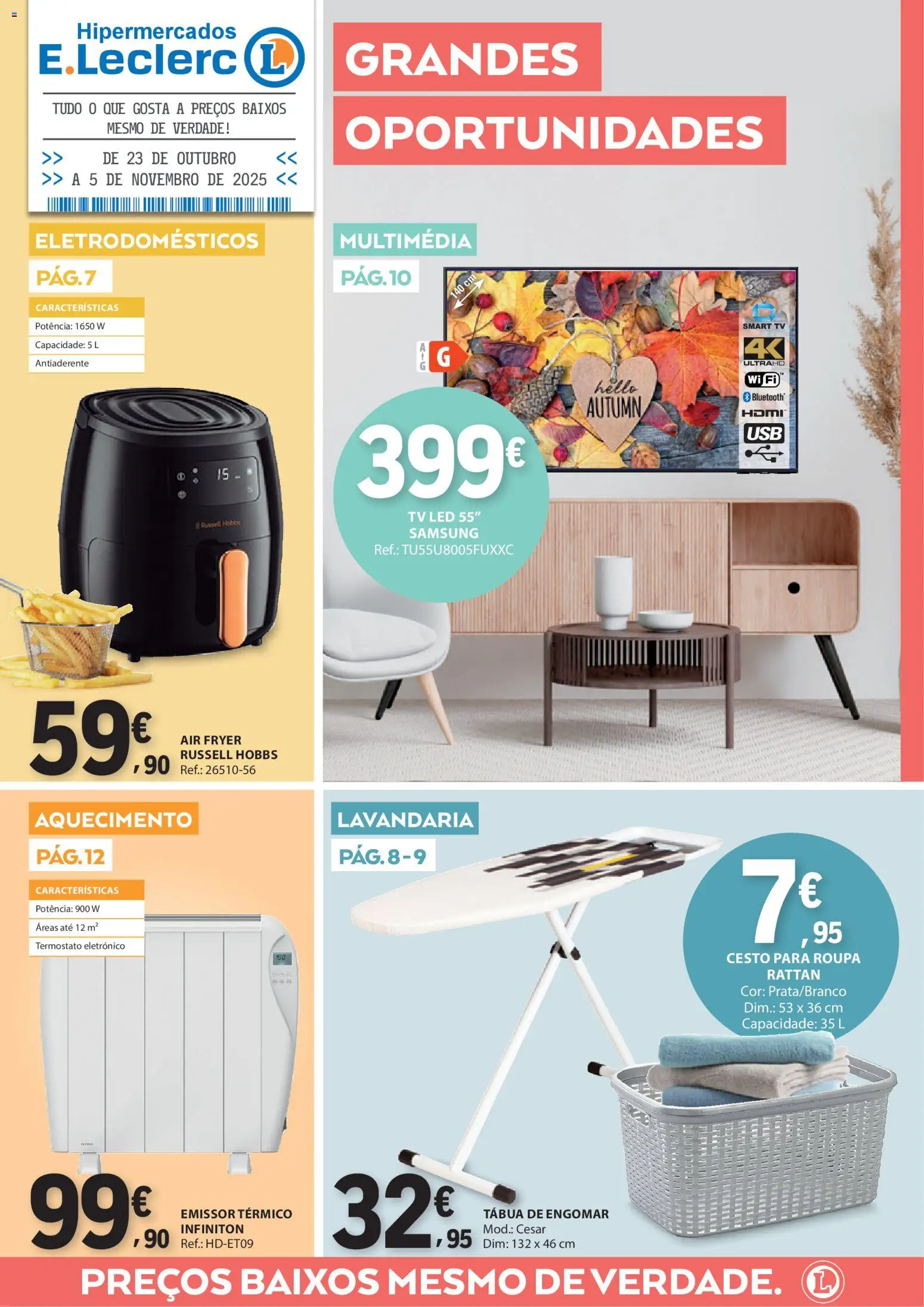 E.Leclerc folheto Não Alimentar │ válido de 23.10.2025 | Página: 1 | Produtos: Tábua, Air fryer, Tv led