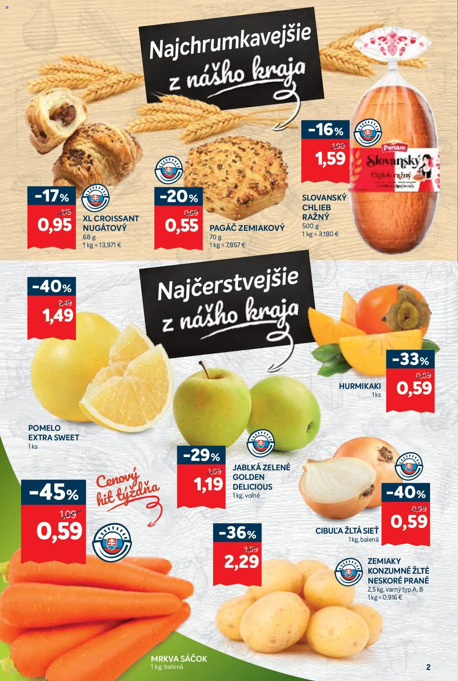 Nové Kraj akcie – leták je platný od 15.01.2026 | Strana: 2 | Produkty: Chlieb, Mrkva, Zemiaky, Pomelo
