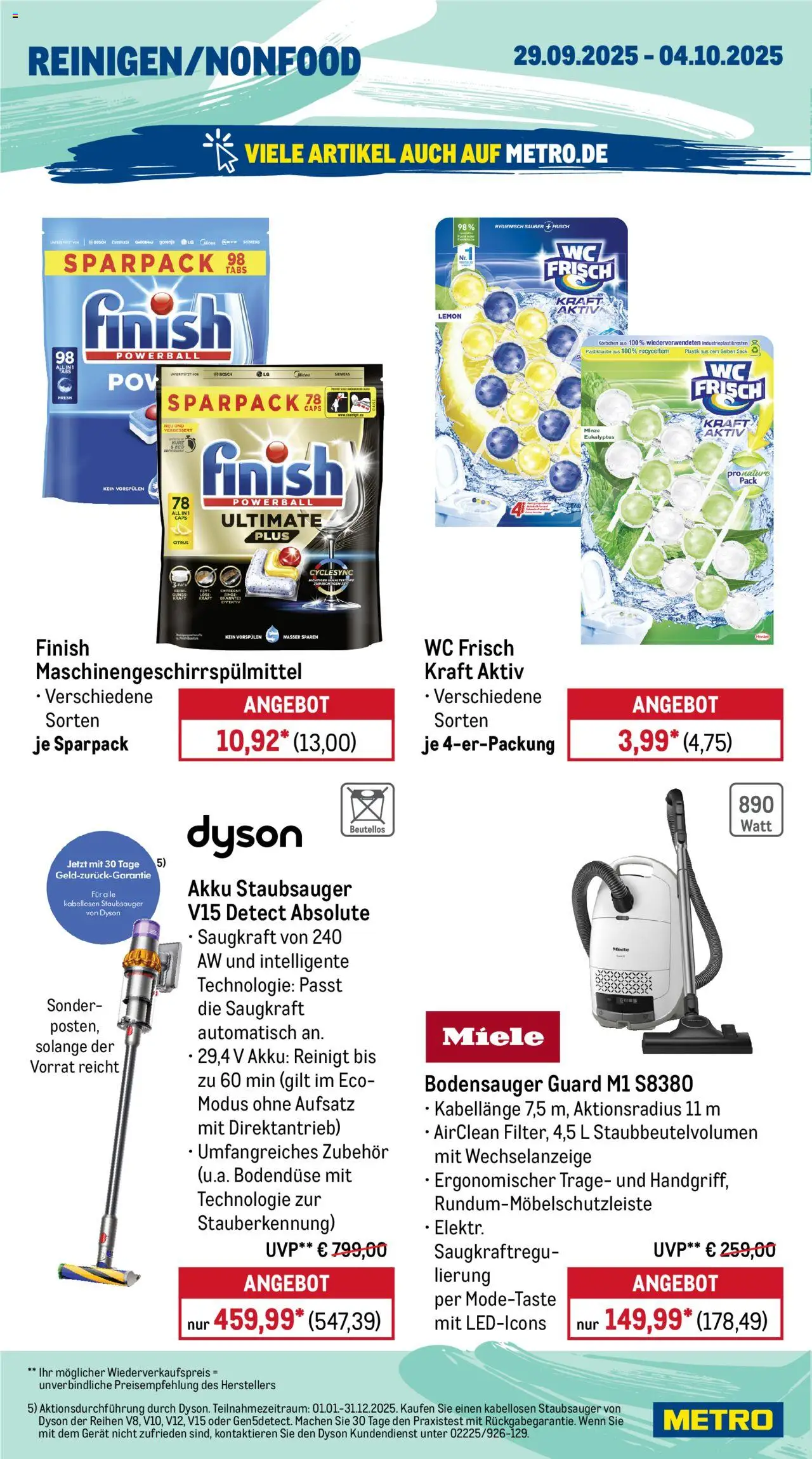 Metro Prospekt 	 – gültig ab 29.09.2025 | Seite: 16 | Produkte: Miele, Dyson, Finish, Wc frisch