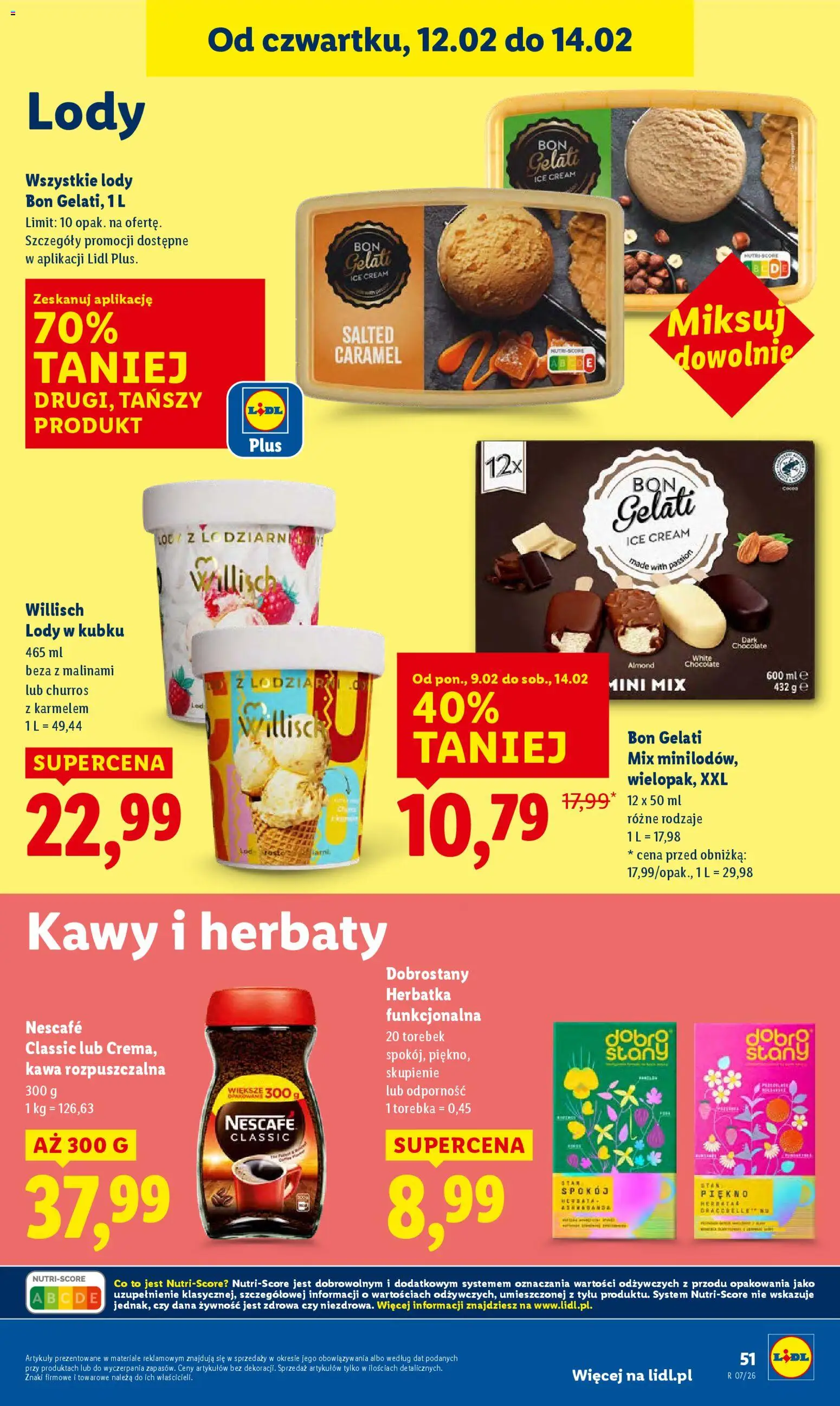 Lidl Gazetka od 12.02.2026 | Strona: 51 | Produkty: Torebka, Nescafe, Kawa rozpuszczalna, Lody
