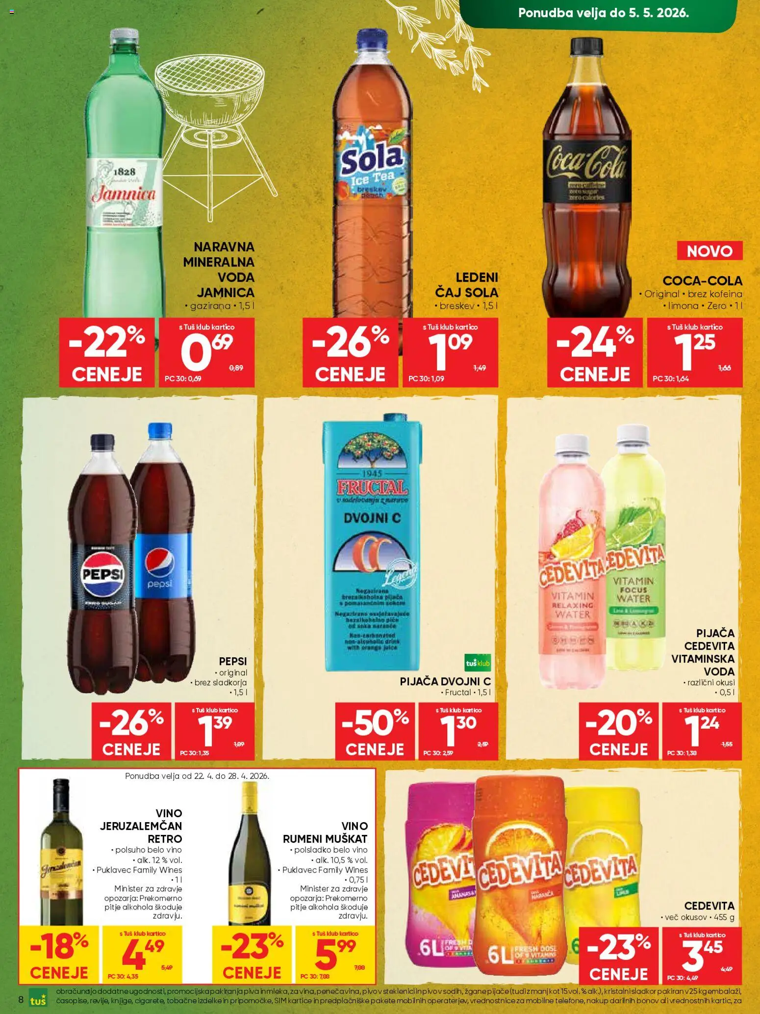 Novi Tuš katalog ponudbe – veljaven od 22.04.2026 | Stran: 8 | Izdelki: Vino, Sladkor, Limona, Breskev