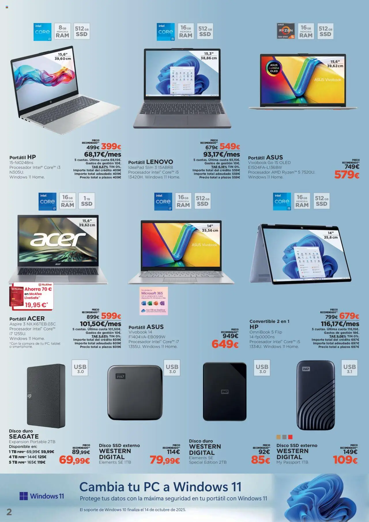 El Corte Inglés ofertas │ válido desde el 07.08.2025 | Página: 2 | Productos: Portátil HP, Portátil Lenovo, PC, Disco