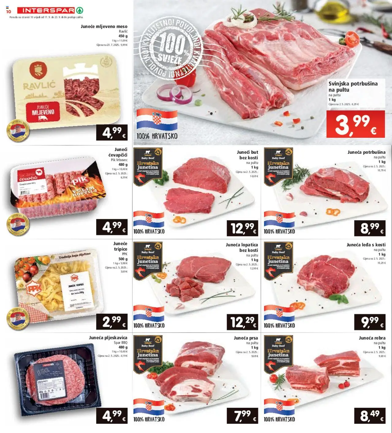 Interspar katalog | vrijedi od 17.09.2025 | Stranica: 10 | Proizvodi: Meso, Junetina, Mljeveno meso, Ćevapčići