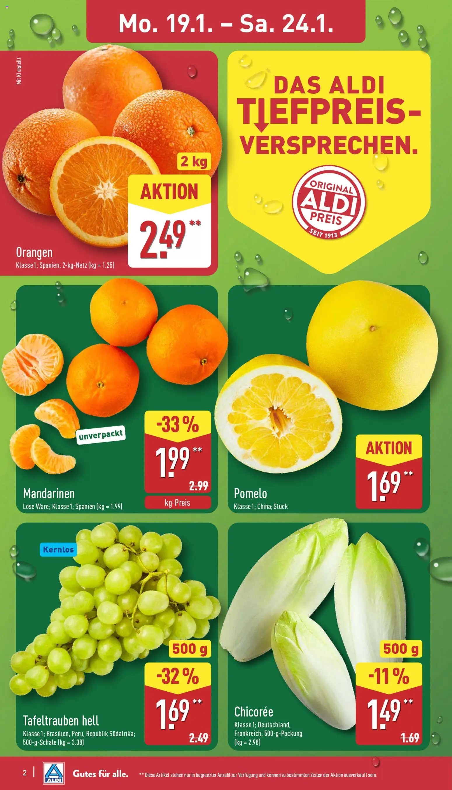 Aldi Prospekt 	 – gültig ab 19.01.2026 | Seite: 2 | Produkte: Mandarinen, Orangen