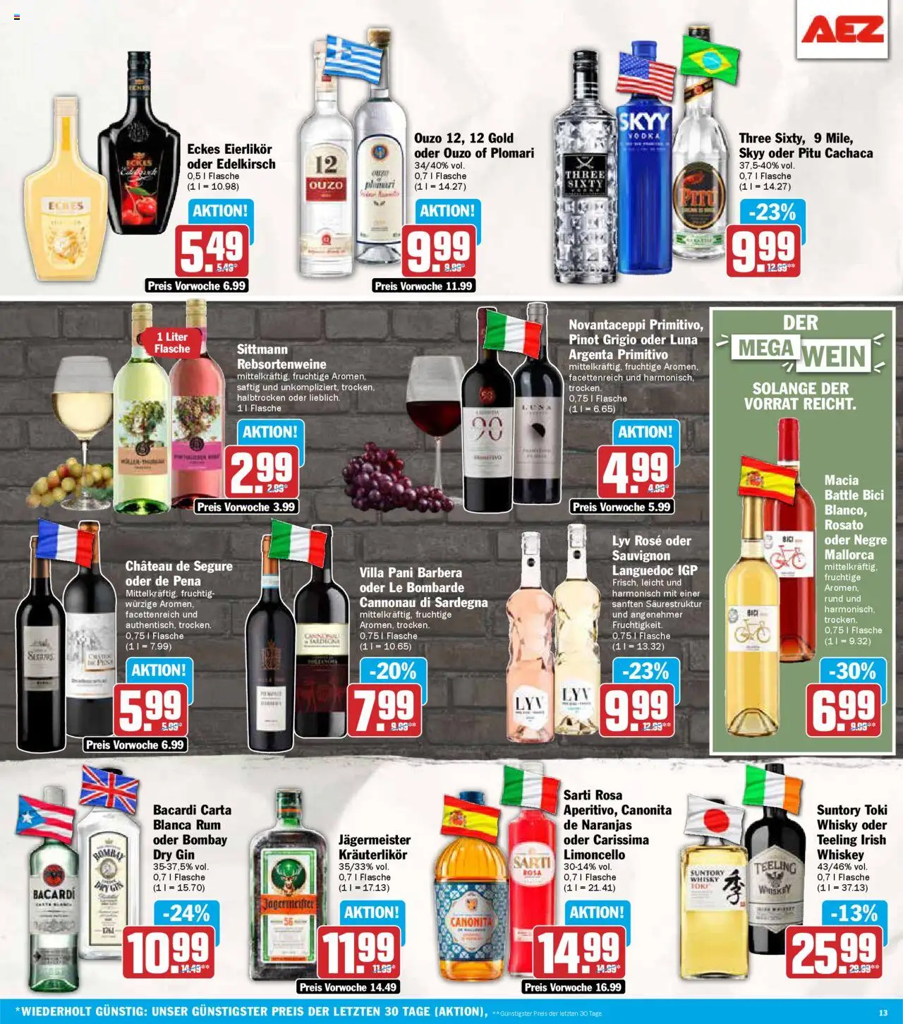 AEZ - Prospekt – gültig ab 08.09.2025 | Seite: 13 | Produkte: Ouzo, Jägermeister, Limoncello, Ouzo plomari