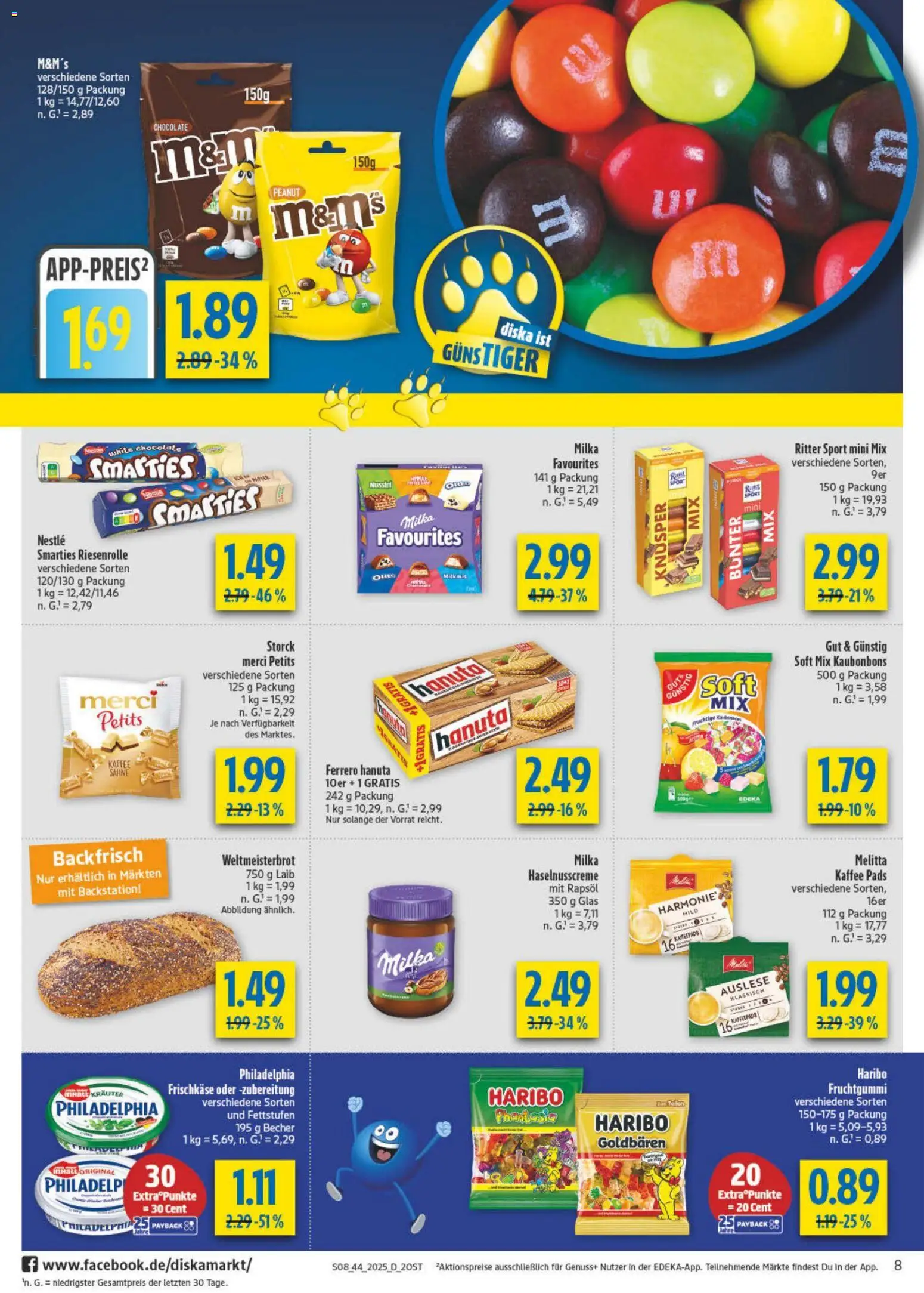 Diska - Diska Angebote Sachsen-Thüringen KW44 – gültig ab 27.10.2025 | Seite: 8 | Produkte: Ritter sport, Smarties, Milka, Frischkase