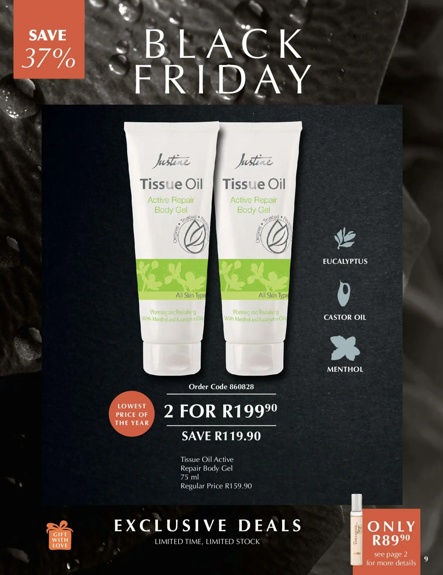 New Justine catalogue – valid from 28.11.2025 | Page: 9 | Products: Tissue oil, Oil, Stock
