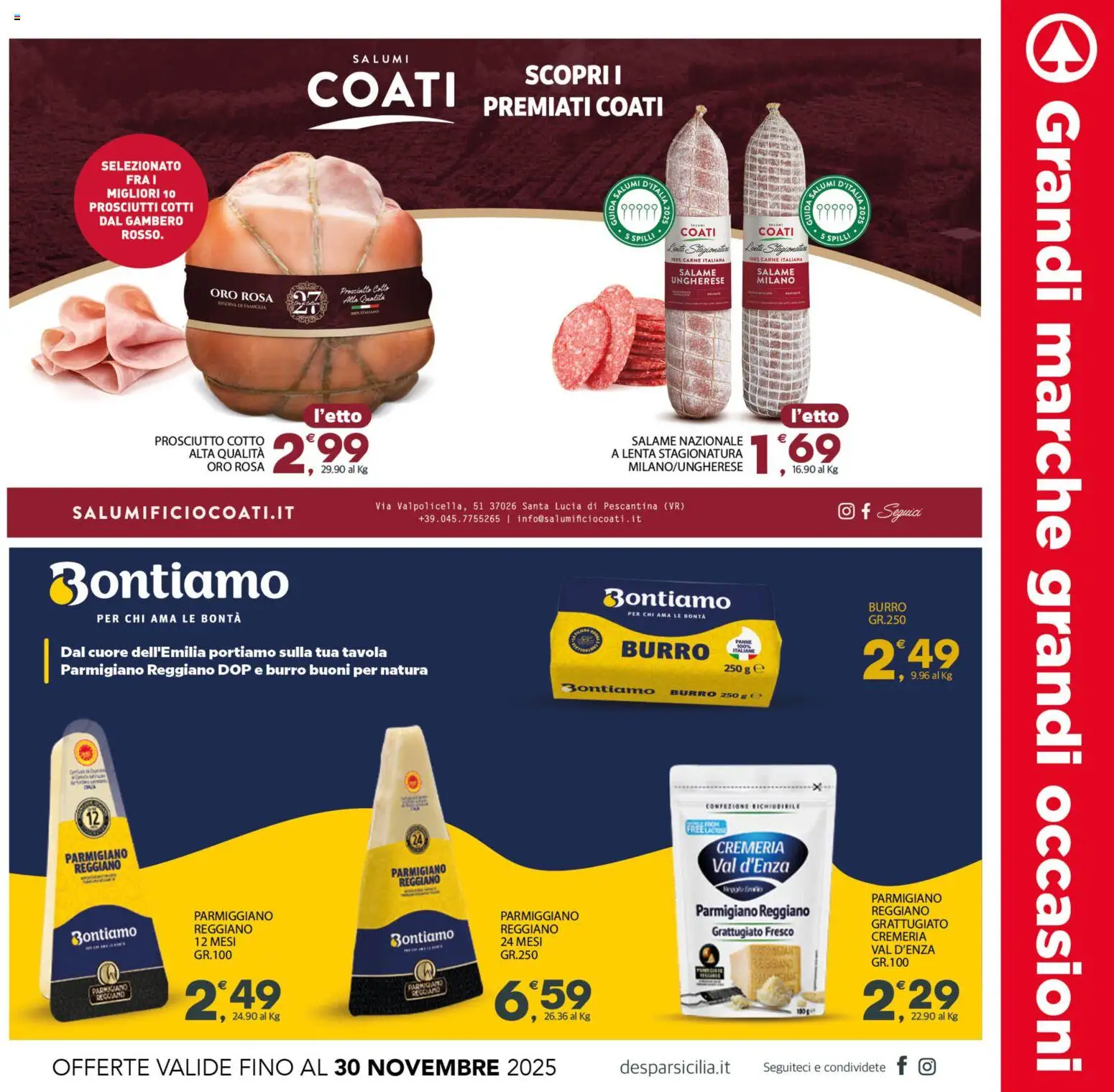 Volantino Despar del 12.11.2025 | Pagina: 3 | Prodotti: Prosciutto Cotto, Salame, Parmigiano reggiano, Parmigiano