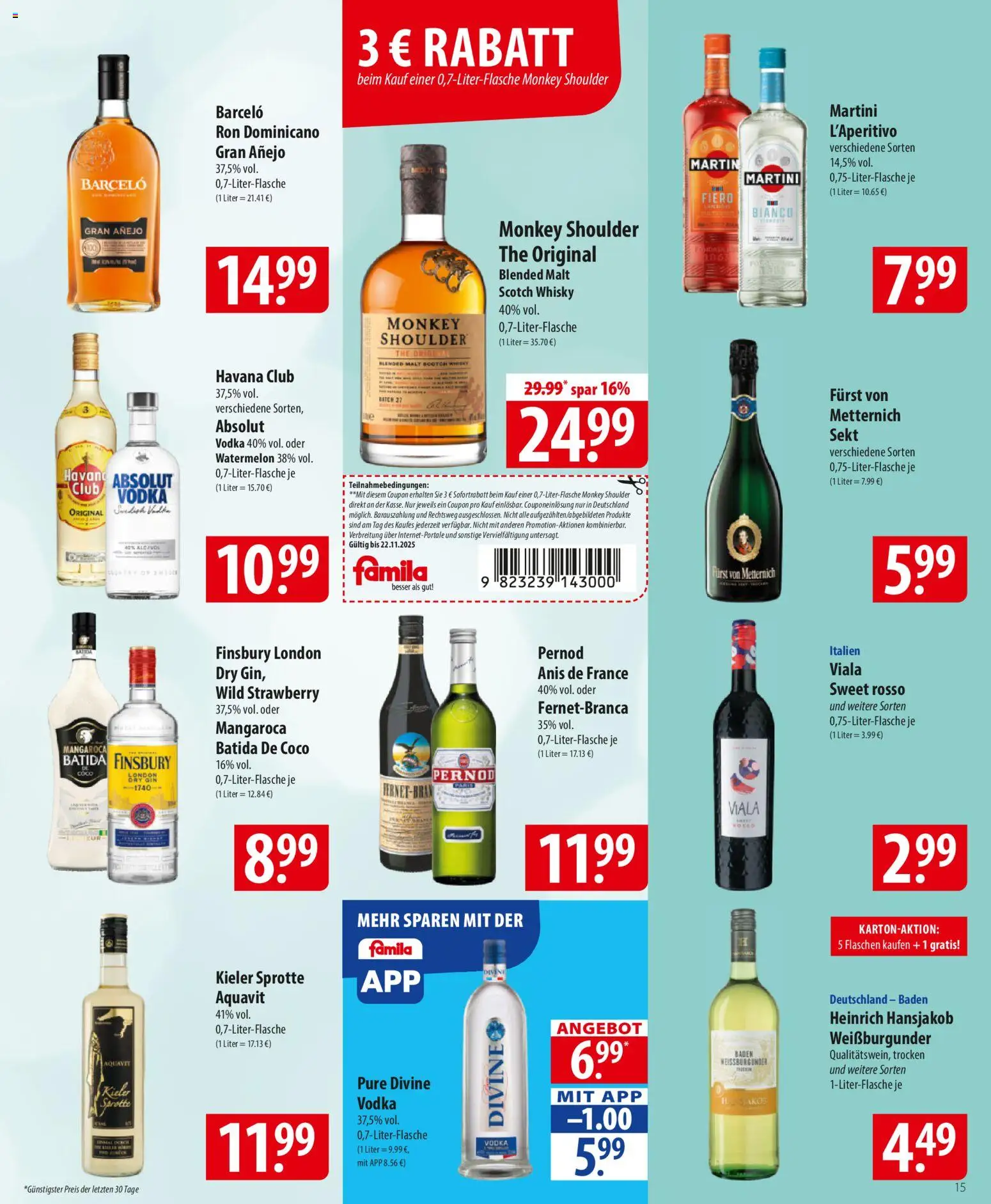 Famila Prospekt 	 – gültig ab 17.11.2025 | Seite: 15 | Produkte: Havana club, Whisky, Sekt, Batida de coco