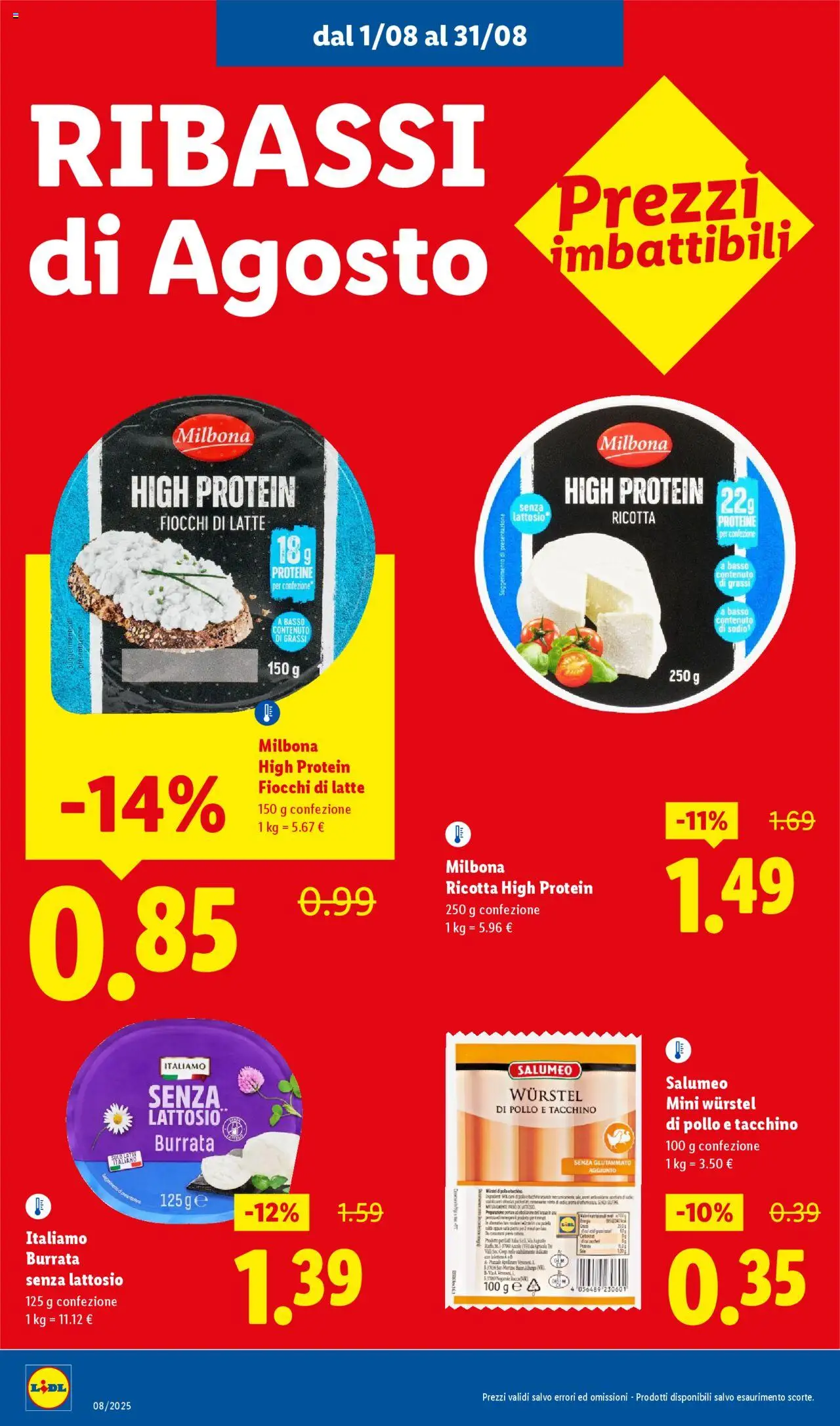 Volantino Lidl del 01.08.2025 | Pagina: 2 | Prodotti: Fiocchi di latte, Fiocchi, Tacchino, Latte
