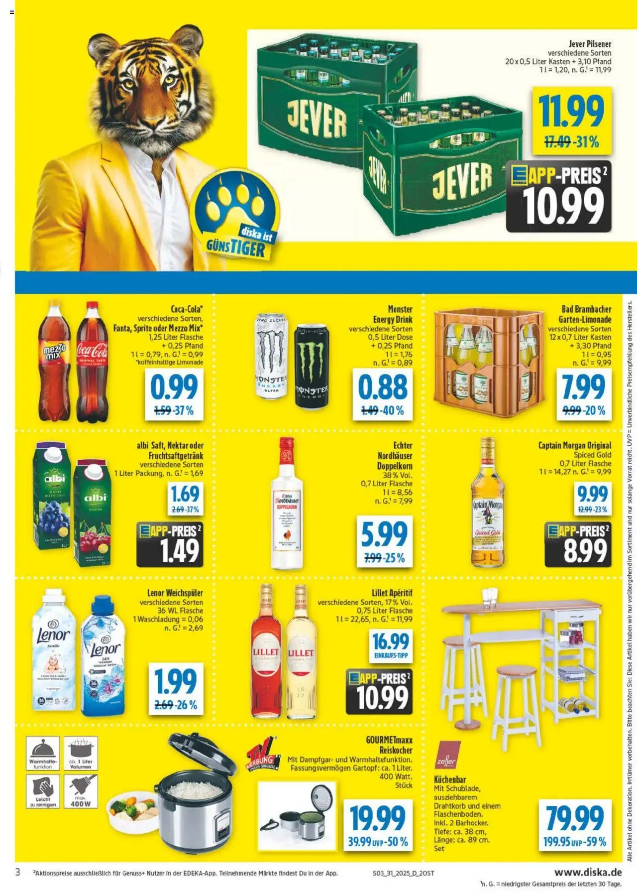 Diska Prospekt 	 - gültig ab dem 28.07.2025 | Seite: 3 | Produkte: Coca cola, Energy, Lillet, Jever