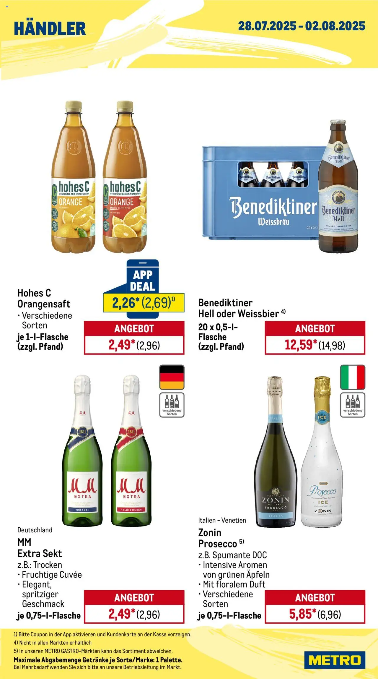 Metro Wochen-Angebote Händler - gültig ab dem 28.07.2025 | Seite: 3 | Produkte: Duft, Orangensaft, Benediktiner hell, Prosecco