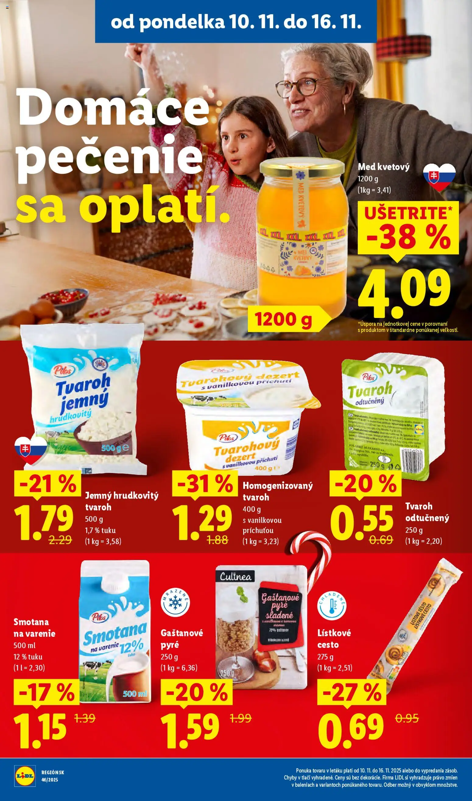 Nové Lidl akcie – leták je platný od 13.11.2025 | Strana: 70 | Produkty: Smotana, Lístkové cesto, Tvaroh, Med