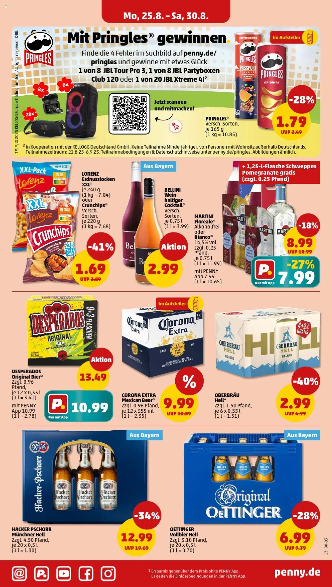 Penny - Bayern  - gültig ab dem 25.08.2025 | Seite: 13 | Produkte: Bier, Oettinger, Schweppes, Pringles