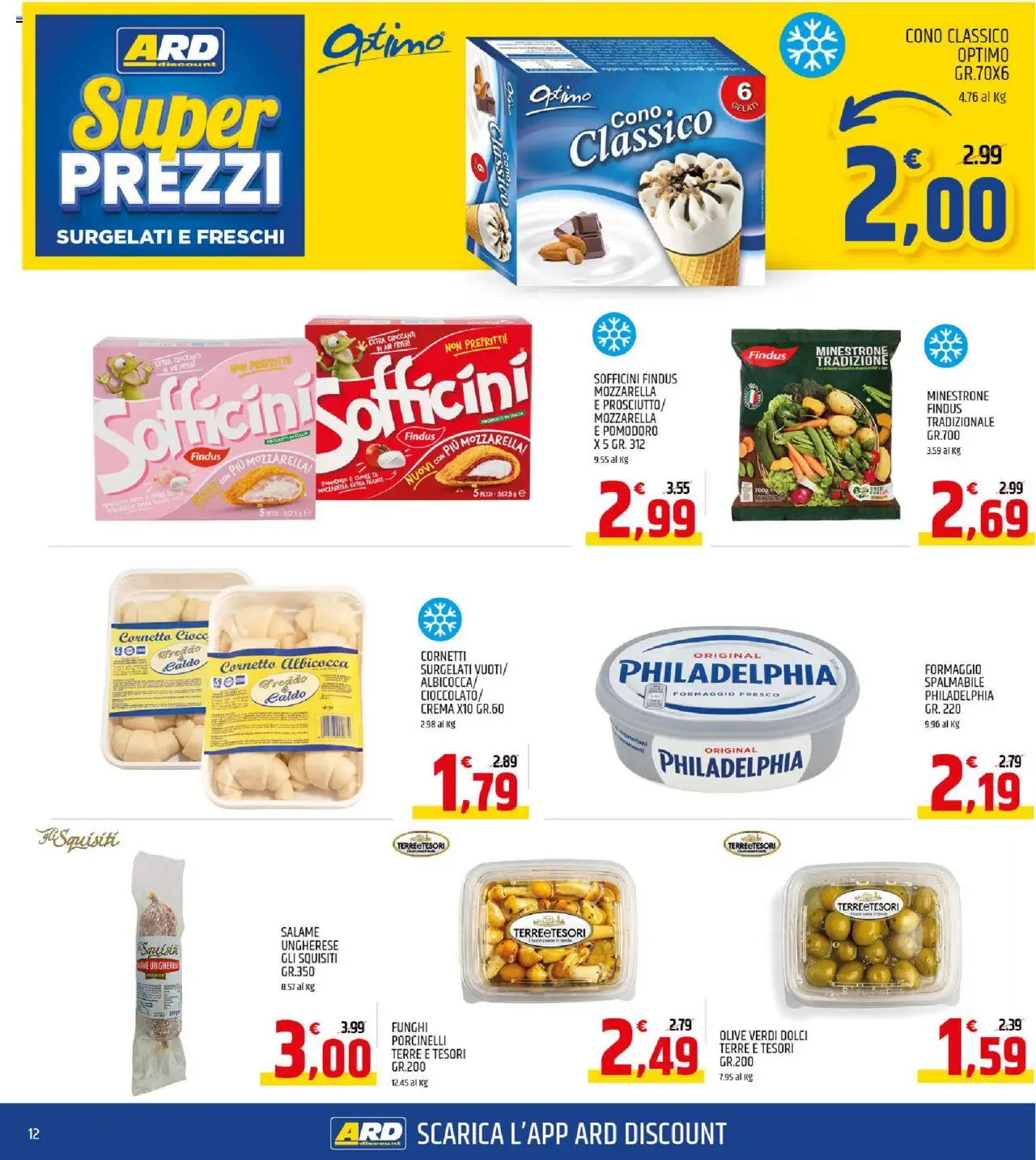 Volantino ARD Discount del 02.10.2025 | Pagina: 12 | Prodotti: Minestrone, Cornetto, Mozzarella, Olive