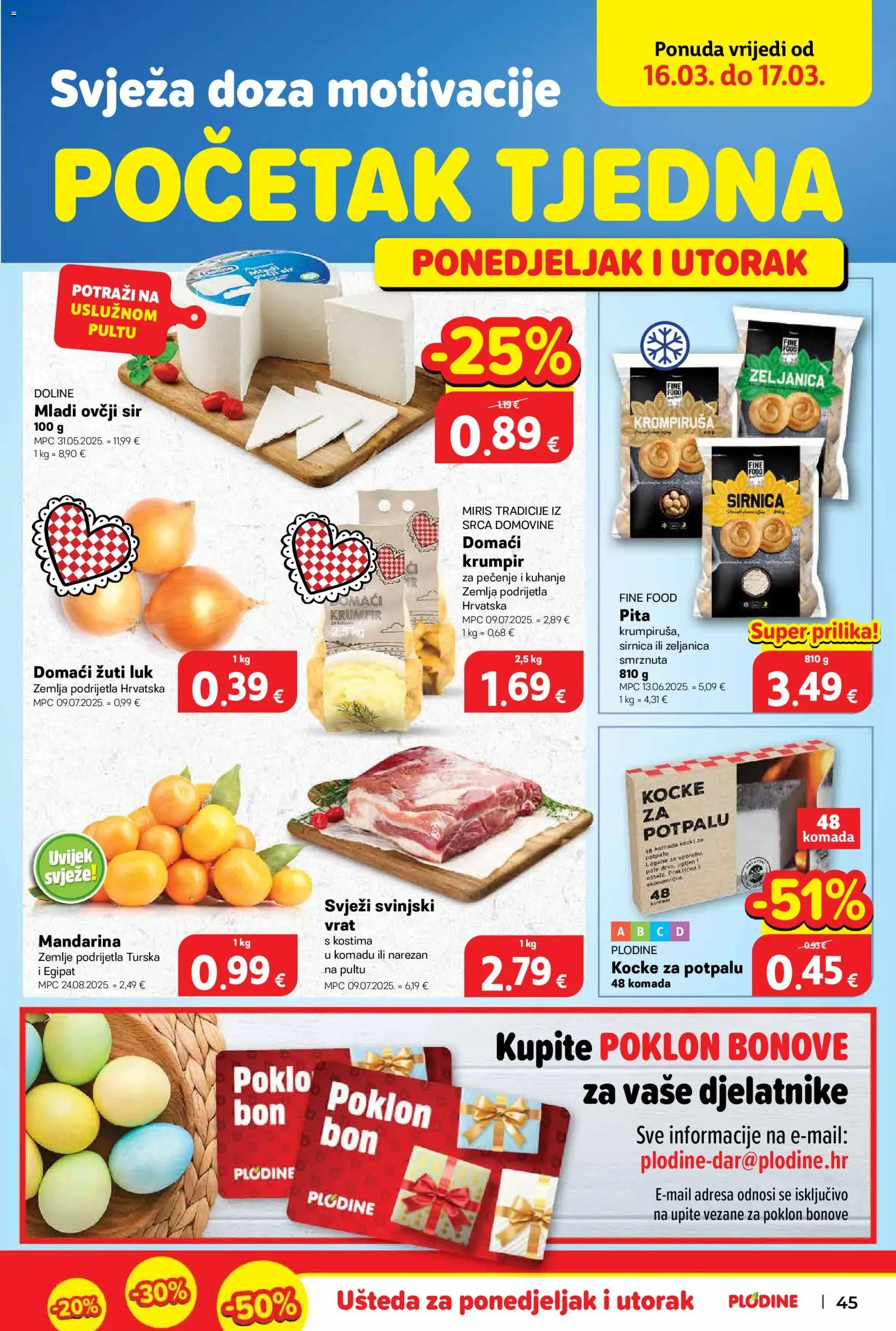 Plodine katalog | vrijedi od 11.03.2026 | Stranica: 45 | Proizvodi: Kocke za potpalu, Mandarina, Pita, Luk