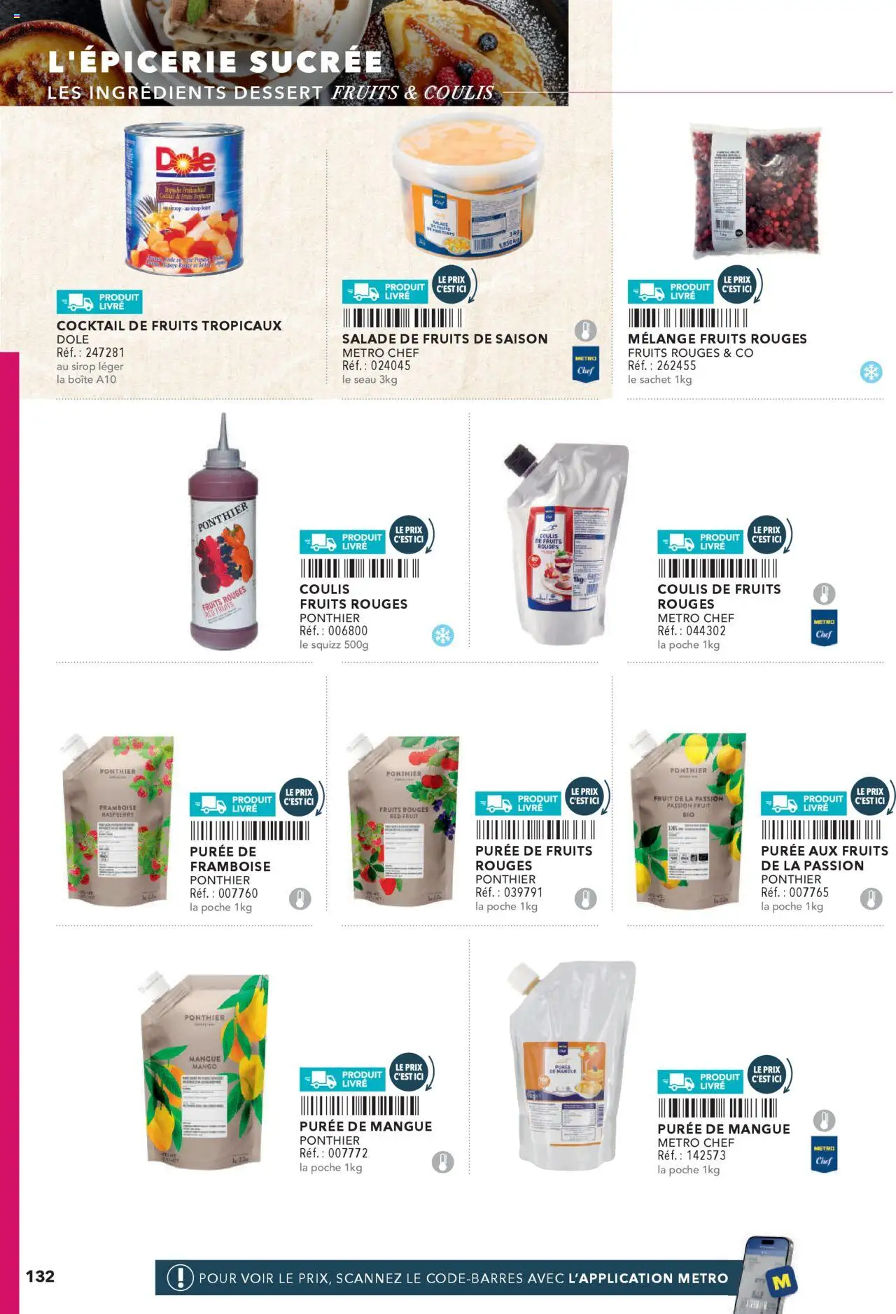  | Page: 132 | Produits: Salade, Framboise, Fruit de la passion, Mangue