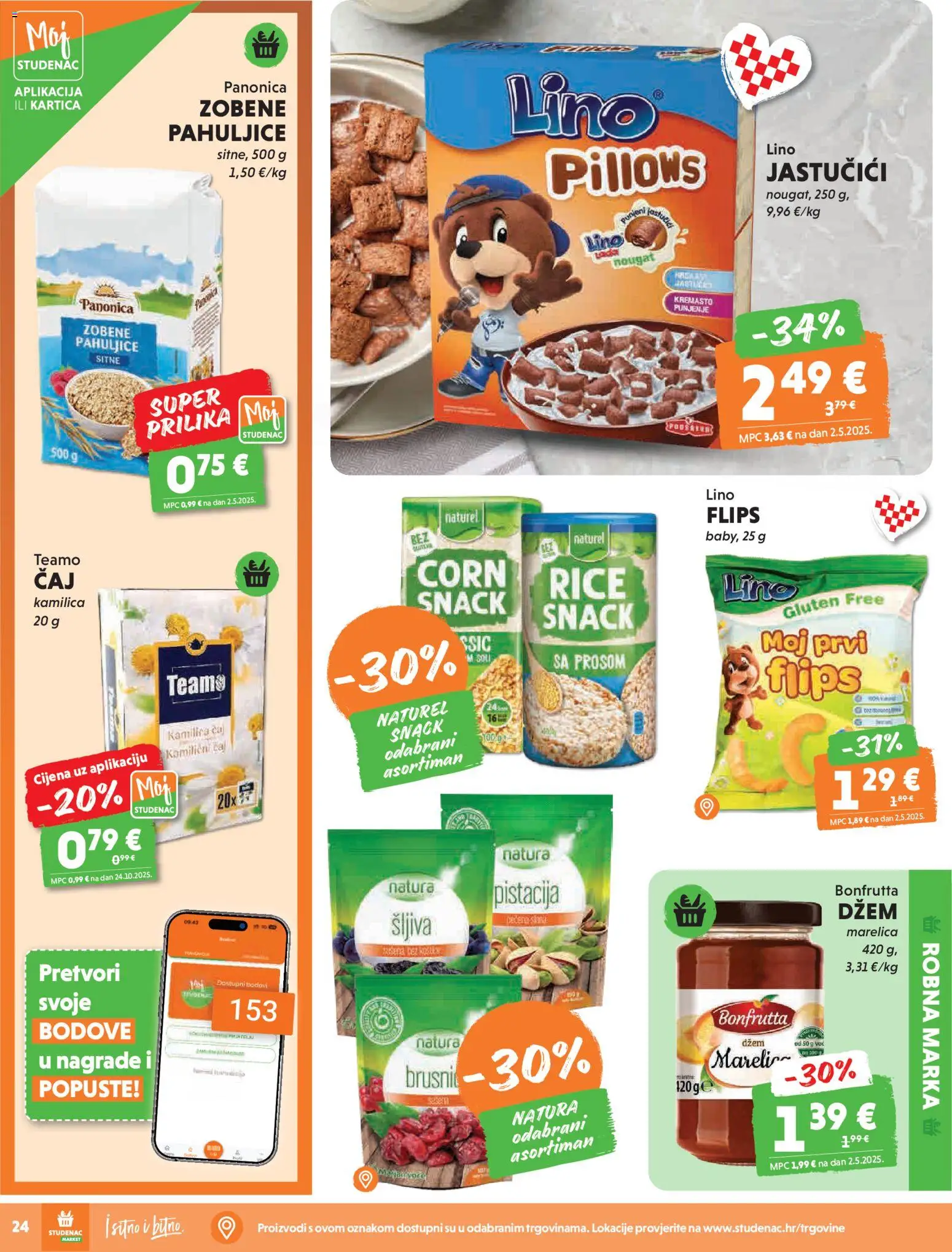 Studenac katalog | vrijedi od 29.04.2026 | Stranica: 24 | Proizvodi: Zobene pahuljice, Šljiva, Pahuljice, Džem