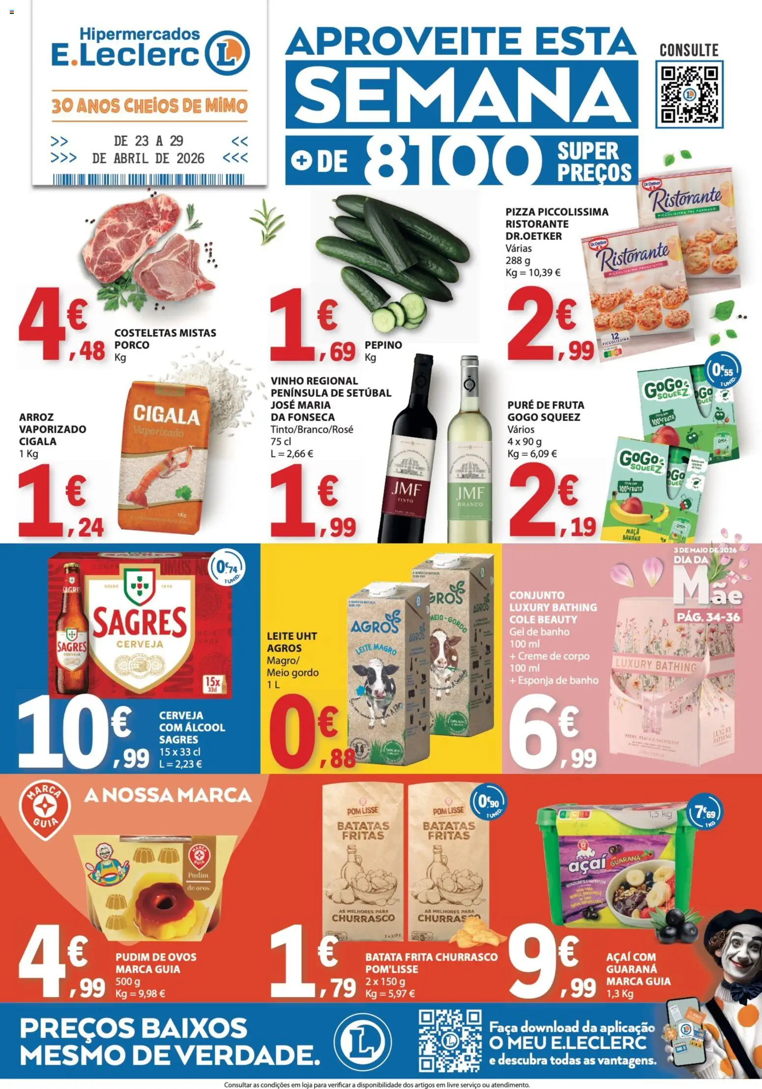 E.Leclerc folheto │ válido de 23.04.2026 | Página: 1 | Produtos: Pudim, Gel de banho, Leite, Banho