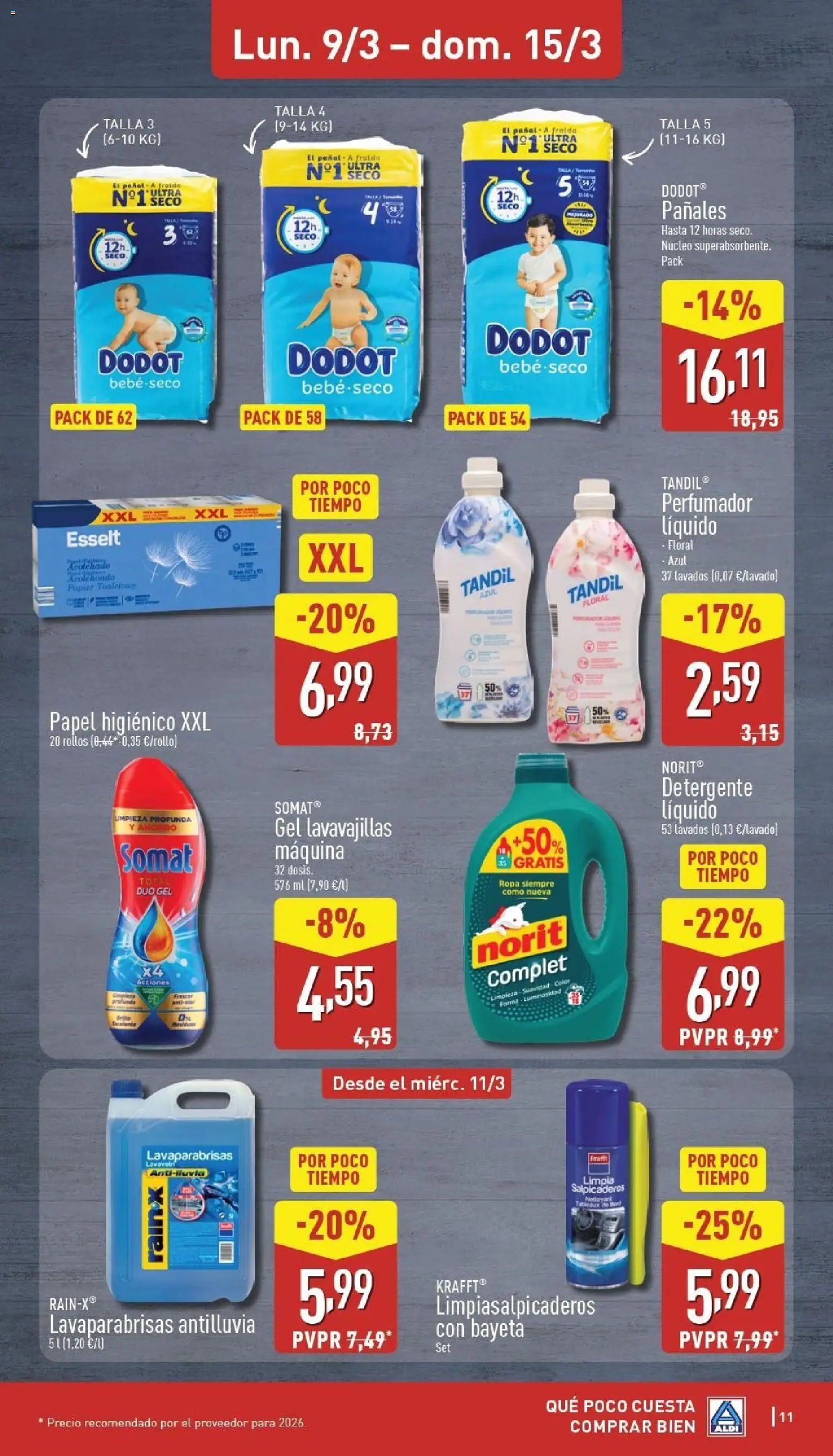 Aldi folleto Península │ válido desde el 09.03.2026 | Página: 11 | Productos: Detergente, Papel higienico, Detergente líquido, Lavavajillas