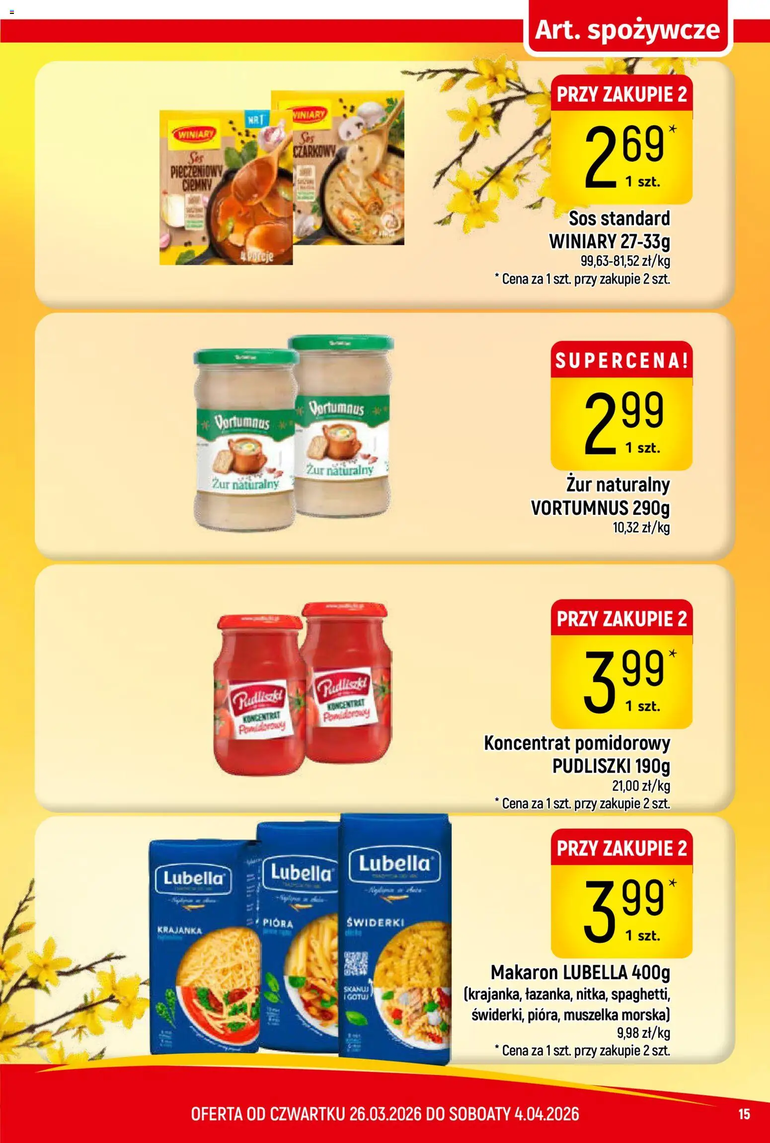 Piotruś Pan gazetka od 26.03.2026 | Strona: 15 | Produkty: Koncentrat pomidorowy, Makaron, Sos