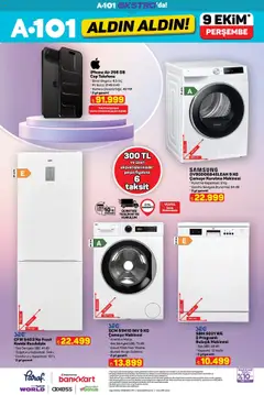 09.10.2025 tarihinden itibaren geçerli olan A101 kataloğu önizlemesi | Sayfa: 17 | Ürünler: Kurutma makinesi, Ses, Çamaşır makinesi, Bulaşık makinesi
