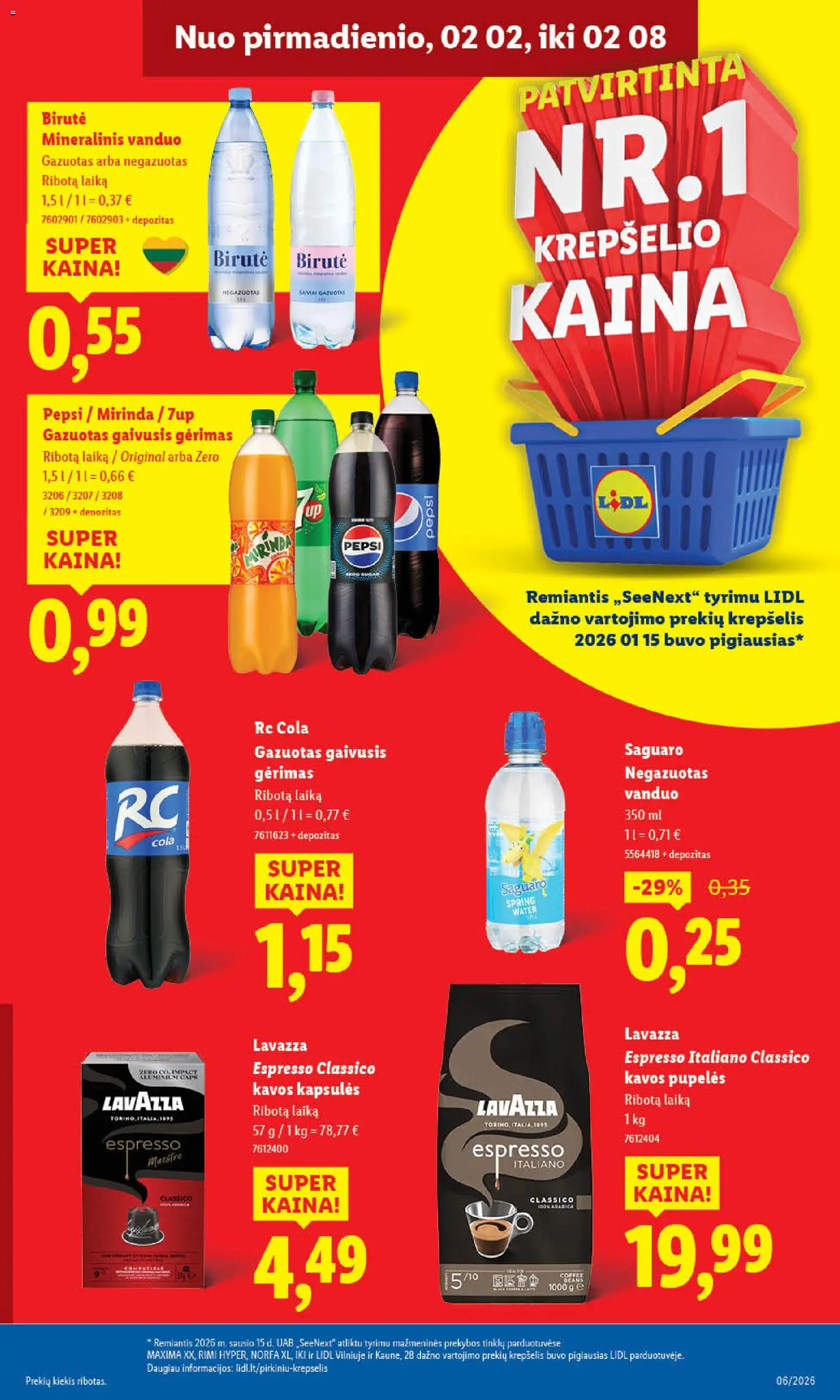 LIDL akcijos nuo 02.02.2026 | Puslapis: 17 | Prekių: Gaivusis gėrimas, Kavos pupelės, Krepšelis, Mineralinis vanduo