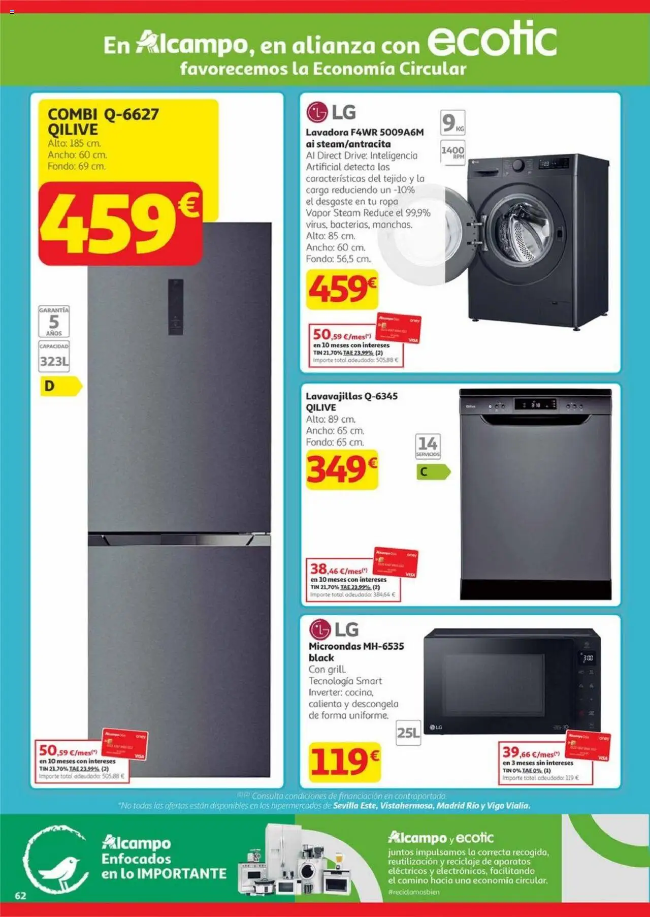 Alcampo - Canarias │ válido desde el 23.10.2025 | Página: 62 | Productos: Ropa, Lavadora, Lavavajillas, Combi