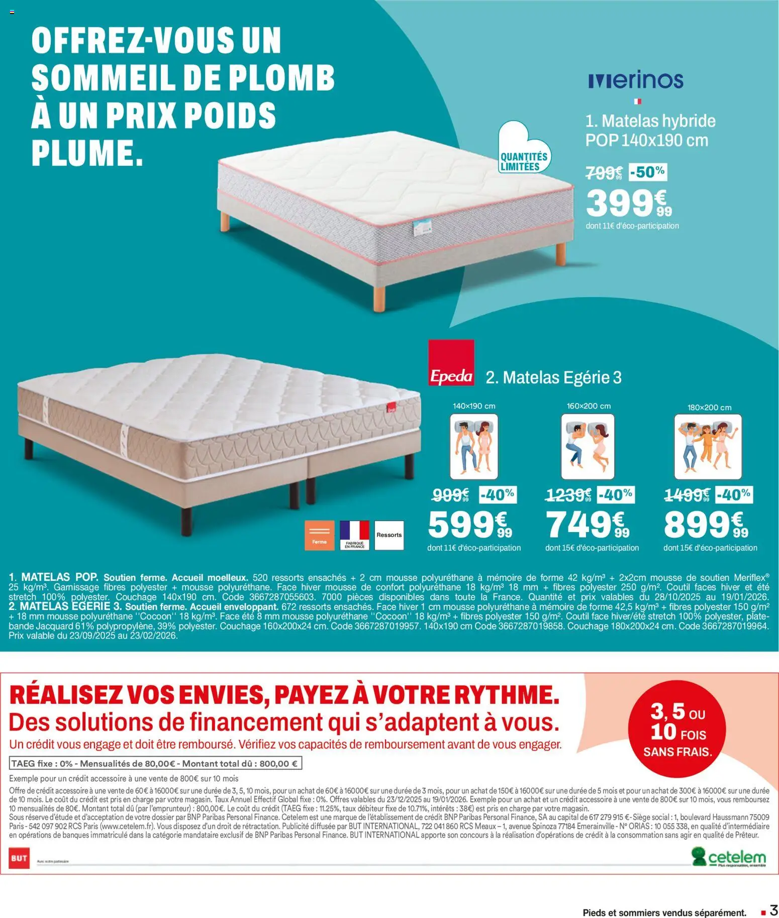 {H1} | Page: 3 | Produits: Poids, Mousse, Matelas