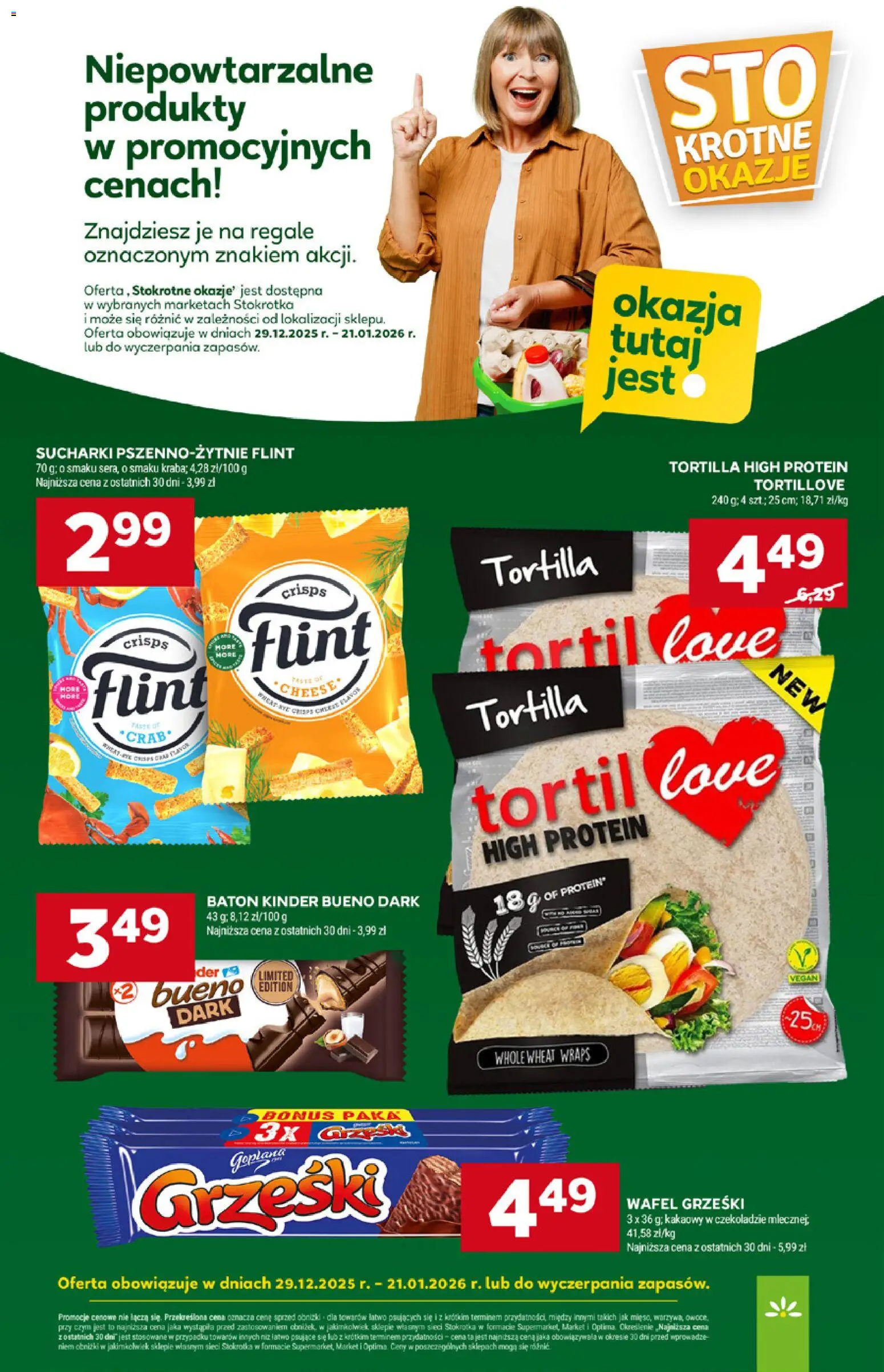 Stokrotka Gazetka - Market od 29.12.2025 | Strona: 9 | Produkty: Stokrotka, Tortilla, Kinder Bueno, Baton