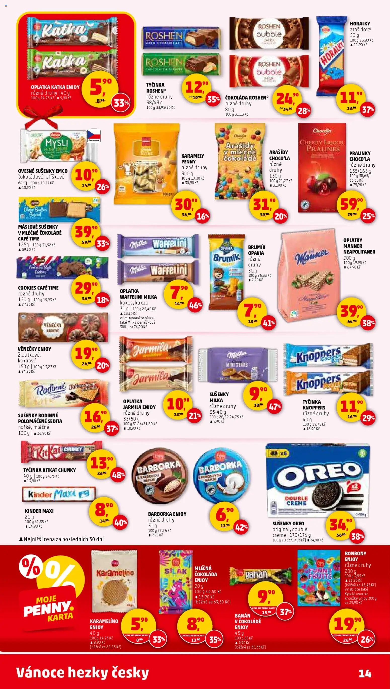 Penny Market leták - Čtvrtečník od 20.11.2025 | Strana: 14 | Produkty: Máslové sušenky, Knoppers, Banán, Oplatky