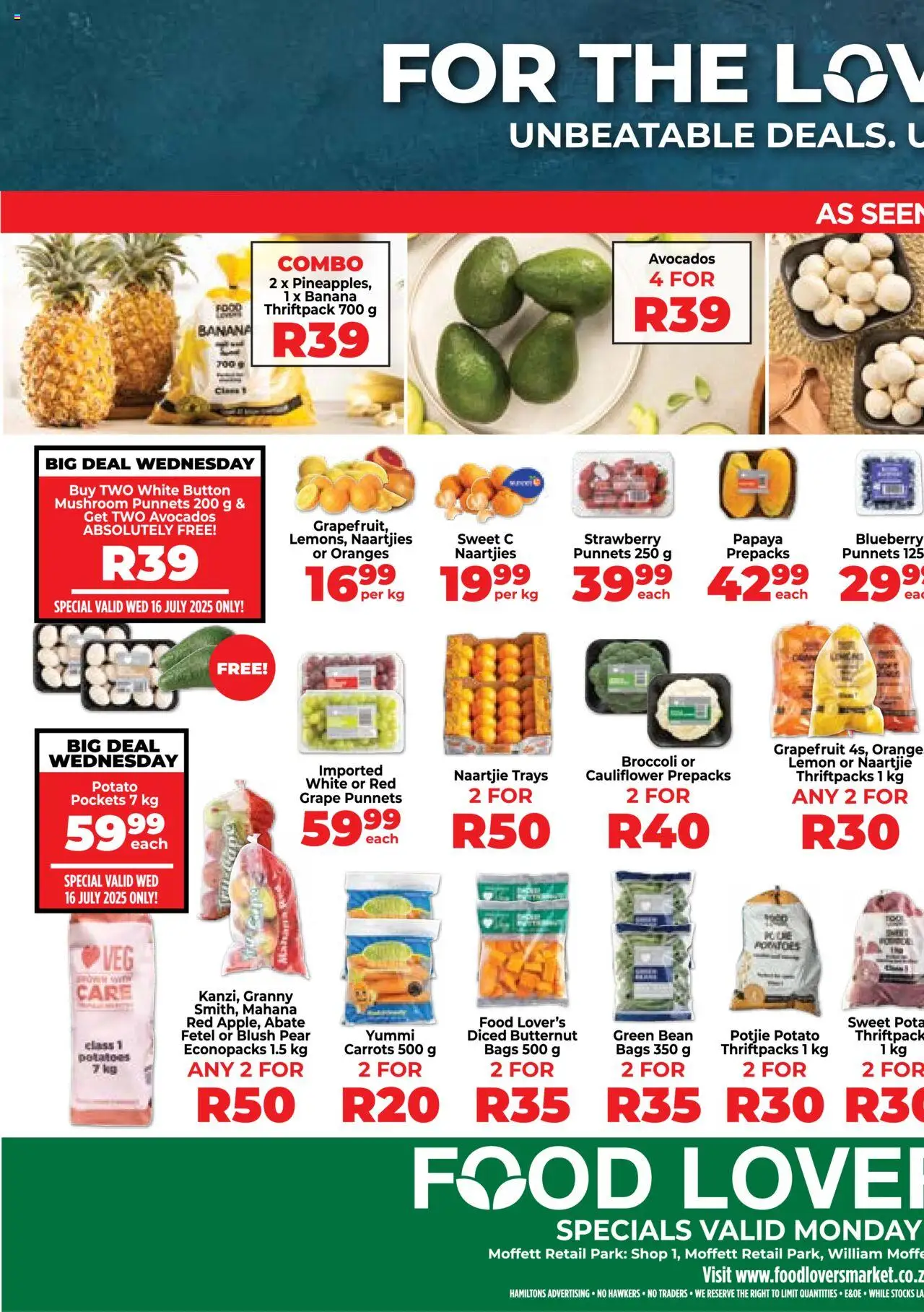 Food Lover's Market Eastern Cape - Weekly Specials │ valid from 14.07.2025 | Page: 1 | Products: Oranges, Blush, Carrots, Potatoes