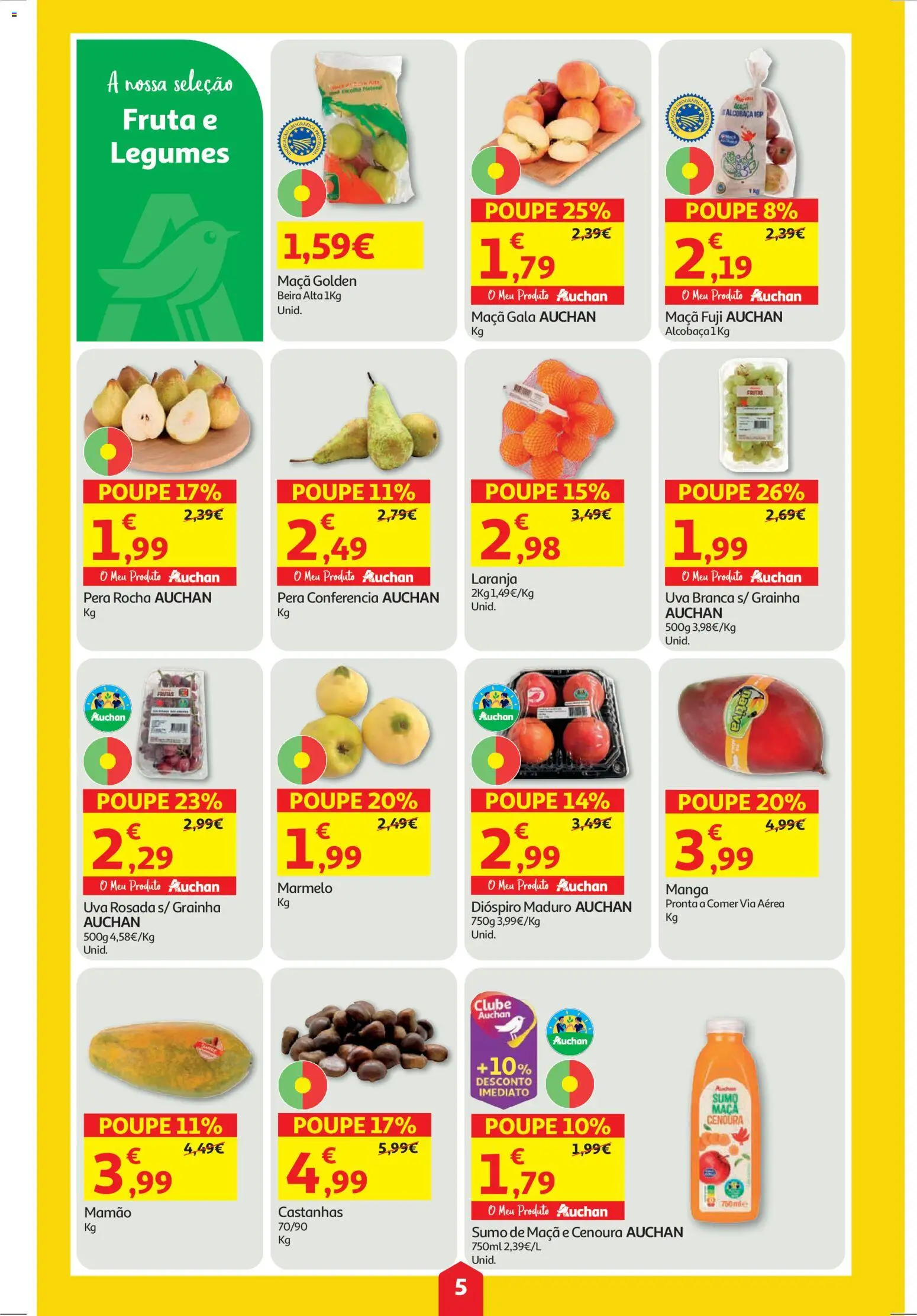 Auchan folheto │ válido de 23.10.2025 | Página: 5 | Produtos: Maça, Sumo, Cenoura, Mamão